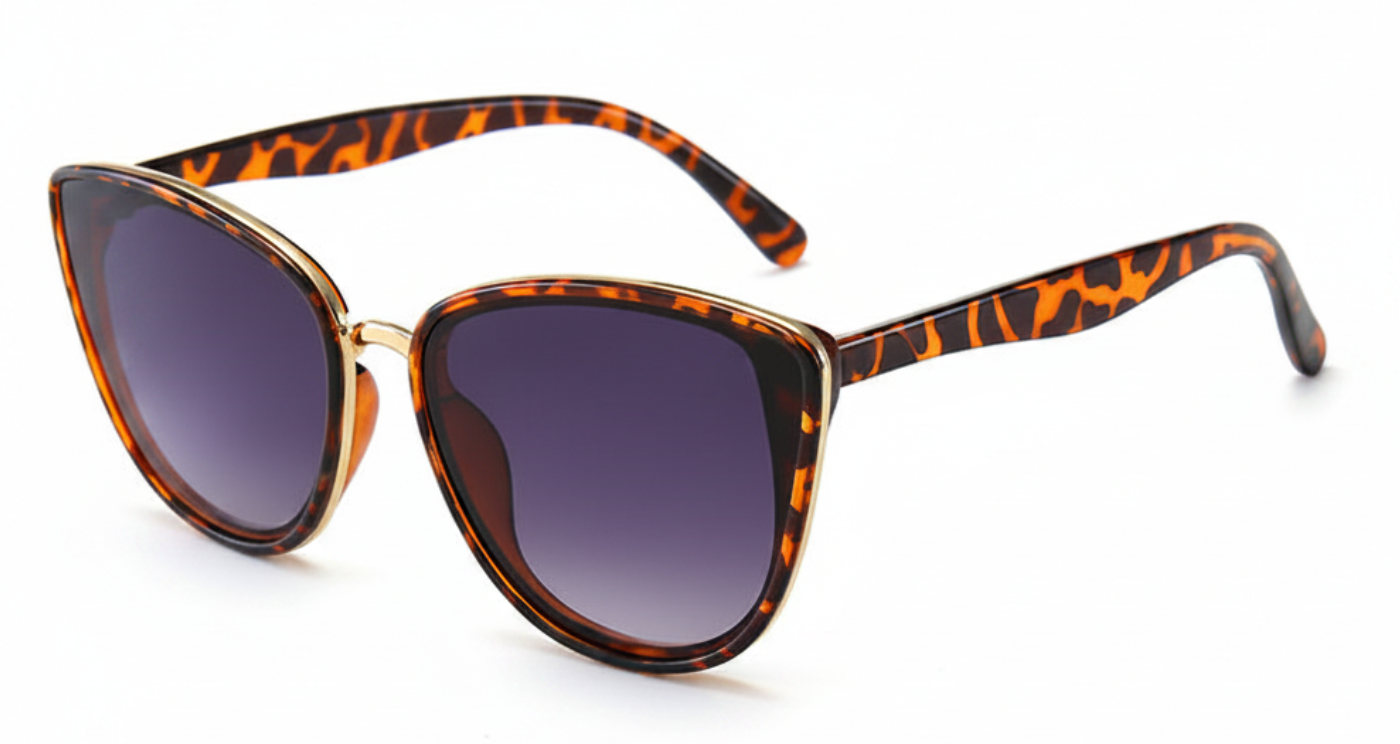 Cayenne Women's Polycarbonate Butterfly UV 400 Sunglasses with leopard frame and Grey gradient lens 45º view