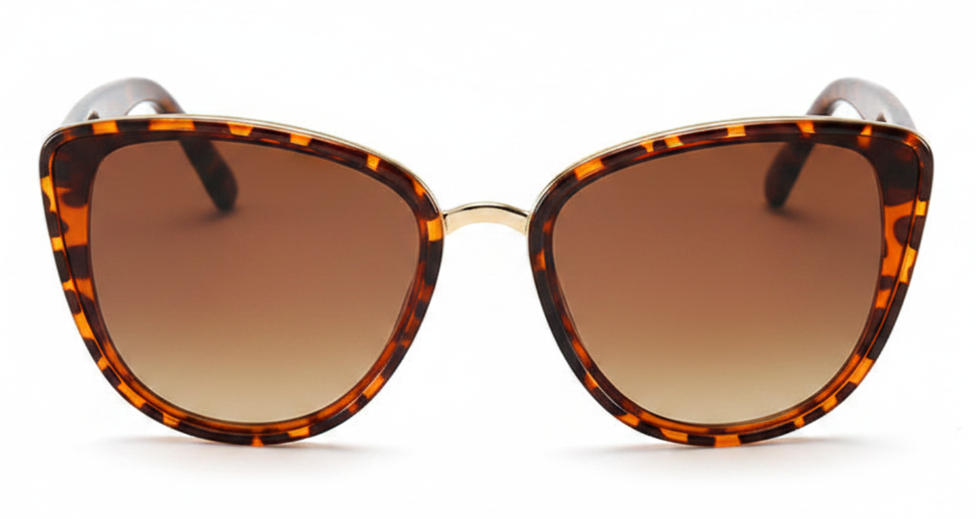 Cayenne Women's Polycarbonate Butterfly UV 400 Sunglasses with leopard frame and brown lens 0º view