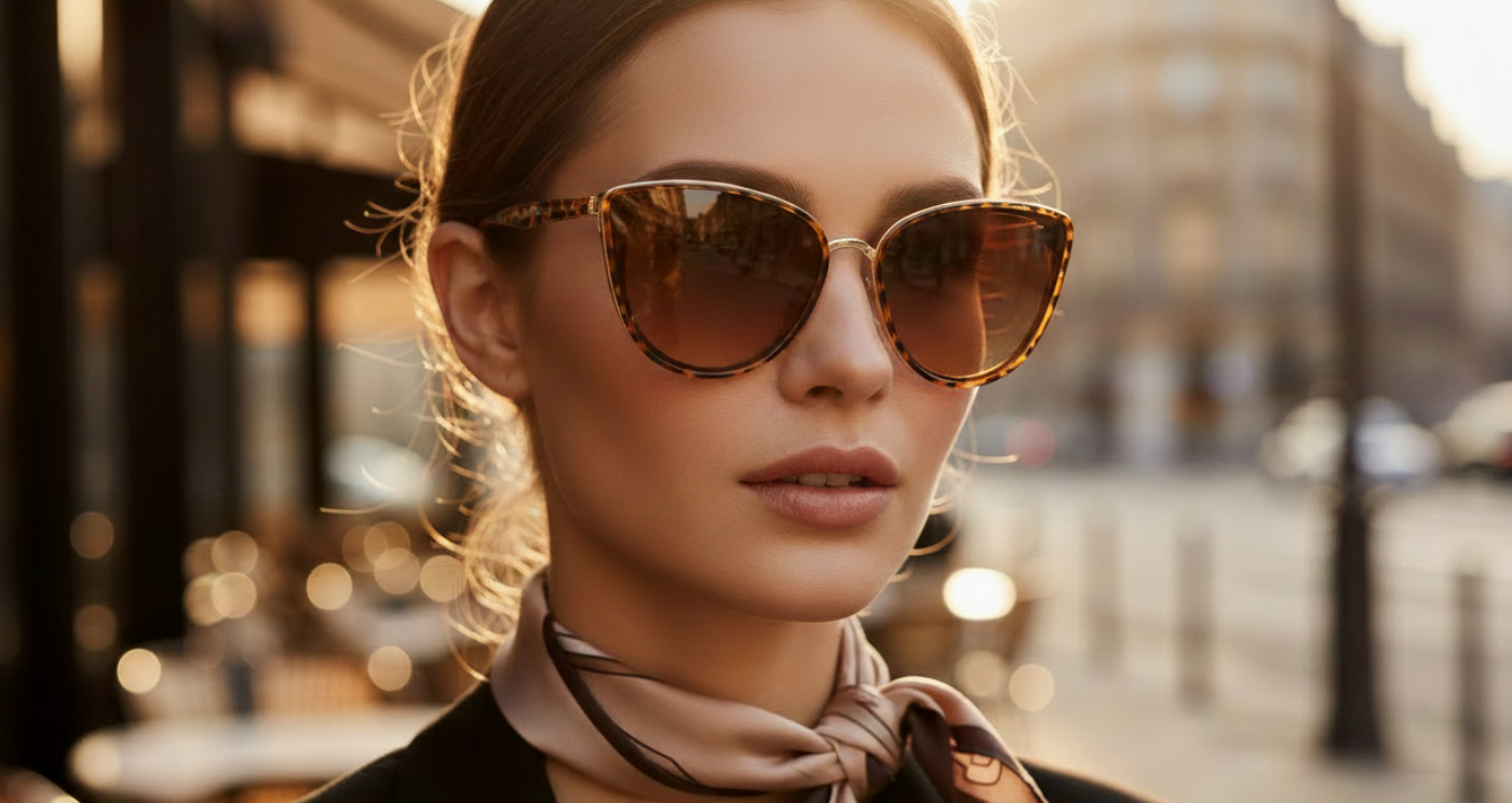 Missandtrendy Cayenne III Women's Polycarbonate tortoiseshell frame and brown lens Butterfly UV 400 Sunglasses worn by an elegant female model