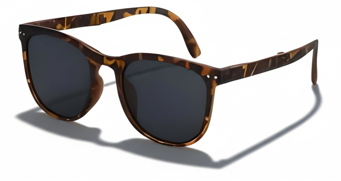 Convert Tortoise Women's TR90 UV Polarised Foldable Sunglasses tortoiseshell frame and black lens 45º side view