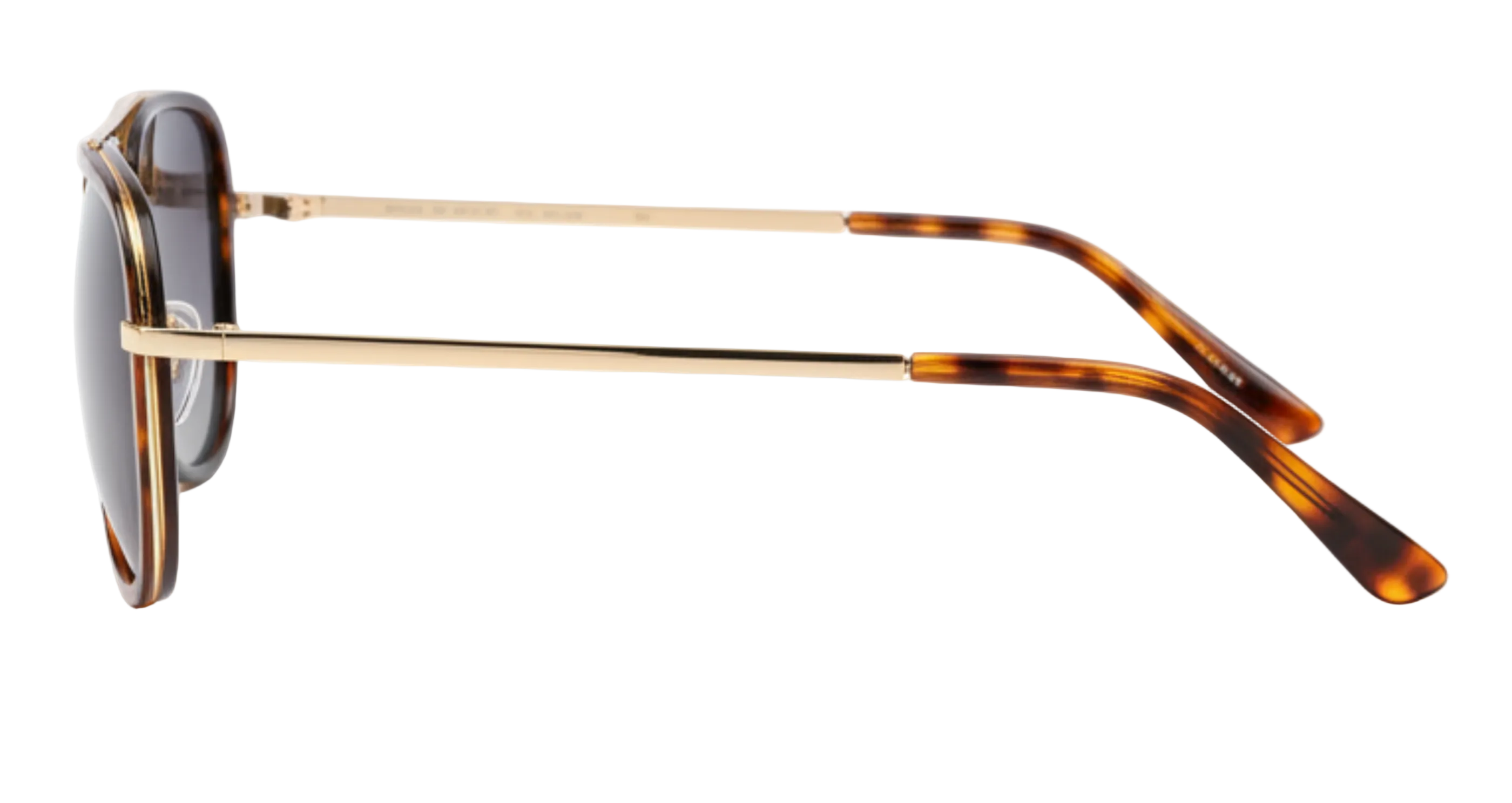 Dallas - Oval sunglasses with dark brown tortoiseshell frames and temples, featuring thin gold metal bridge and arm bars, shown from a side profile on a white background - Missandtrendy