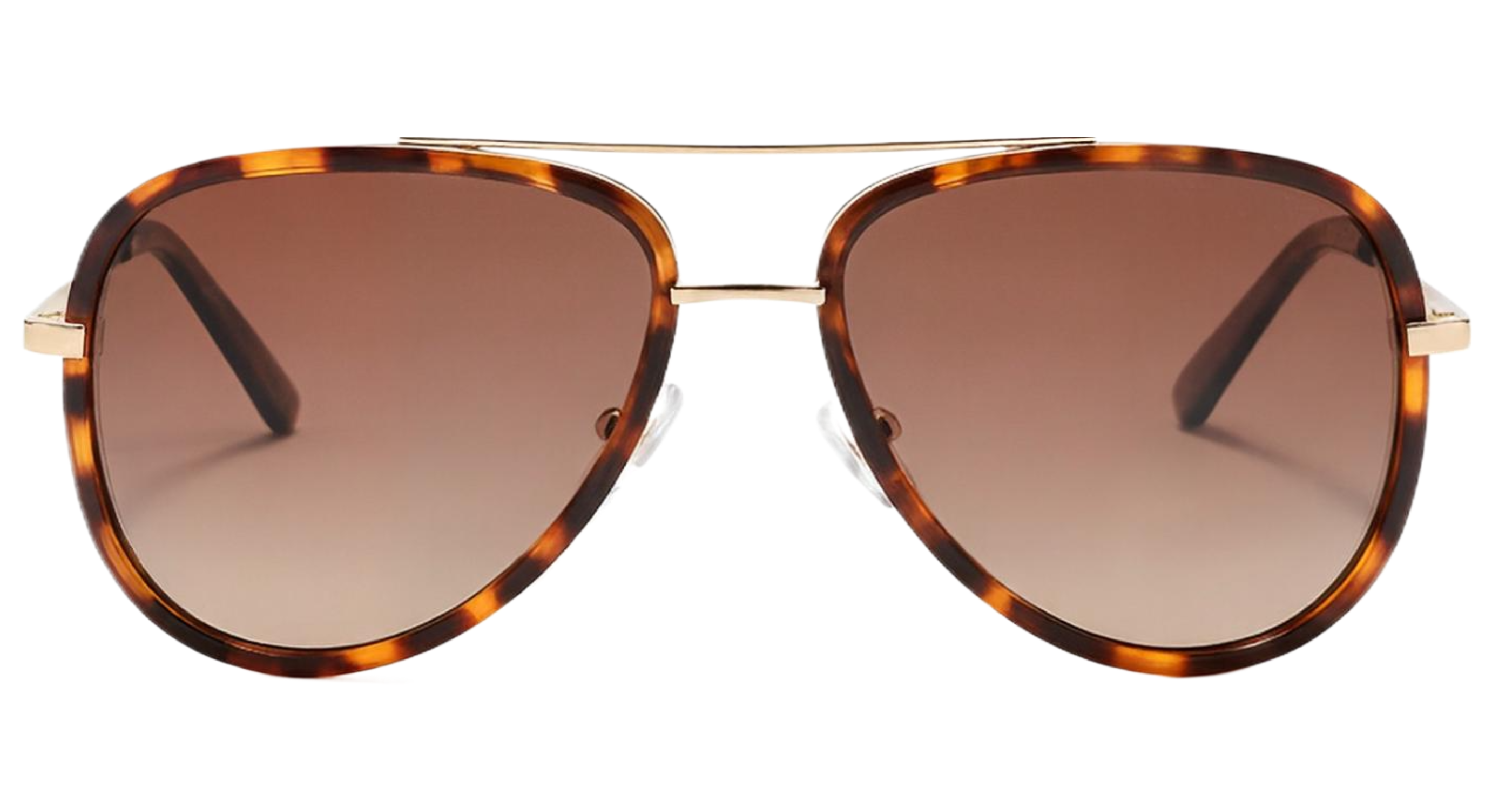Dallas - A pair of aviator sunglasses with a tortoiseshell frame and brown gradient UV 400 polarised lenses, shown against a plain white background - Missandtrendy