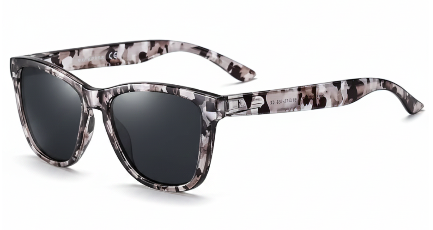 Missandtrendy dreamlike wayfarer sunglasses with black pattern frame and black lens 45º side view_01.