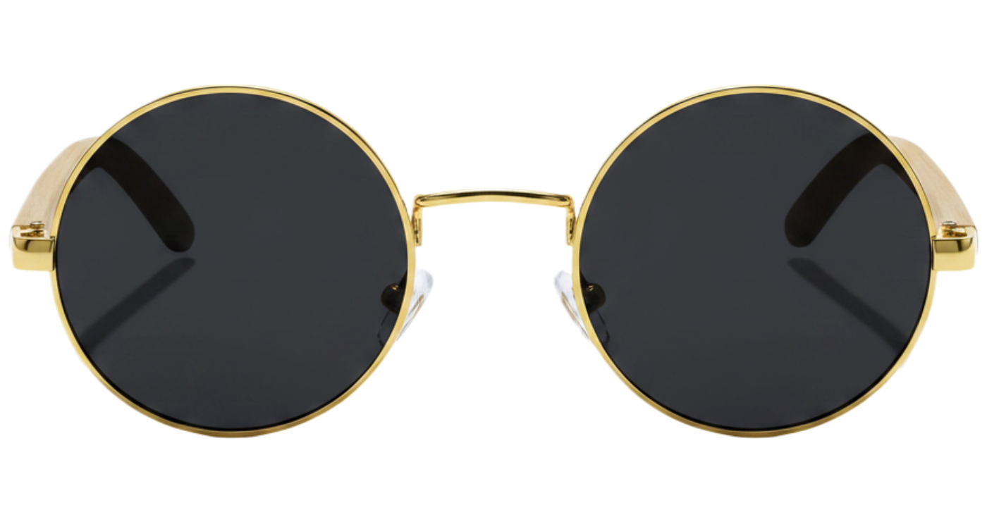 Missandtrendy Noble Unisex Bamboo UV Polarised sunglasses with wooden-gold frame and black lens 0º side view