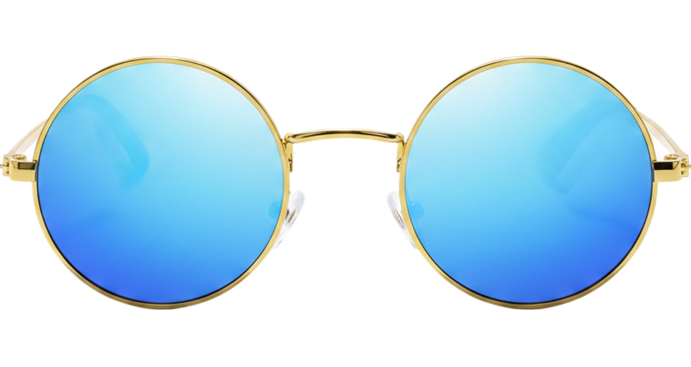 Missandtrendy Noble Unisex Bamboo UV Polarised sunglasses with wooden-gold frame and mirror blue lens 0º side view