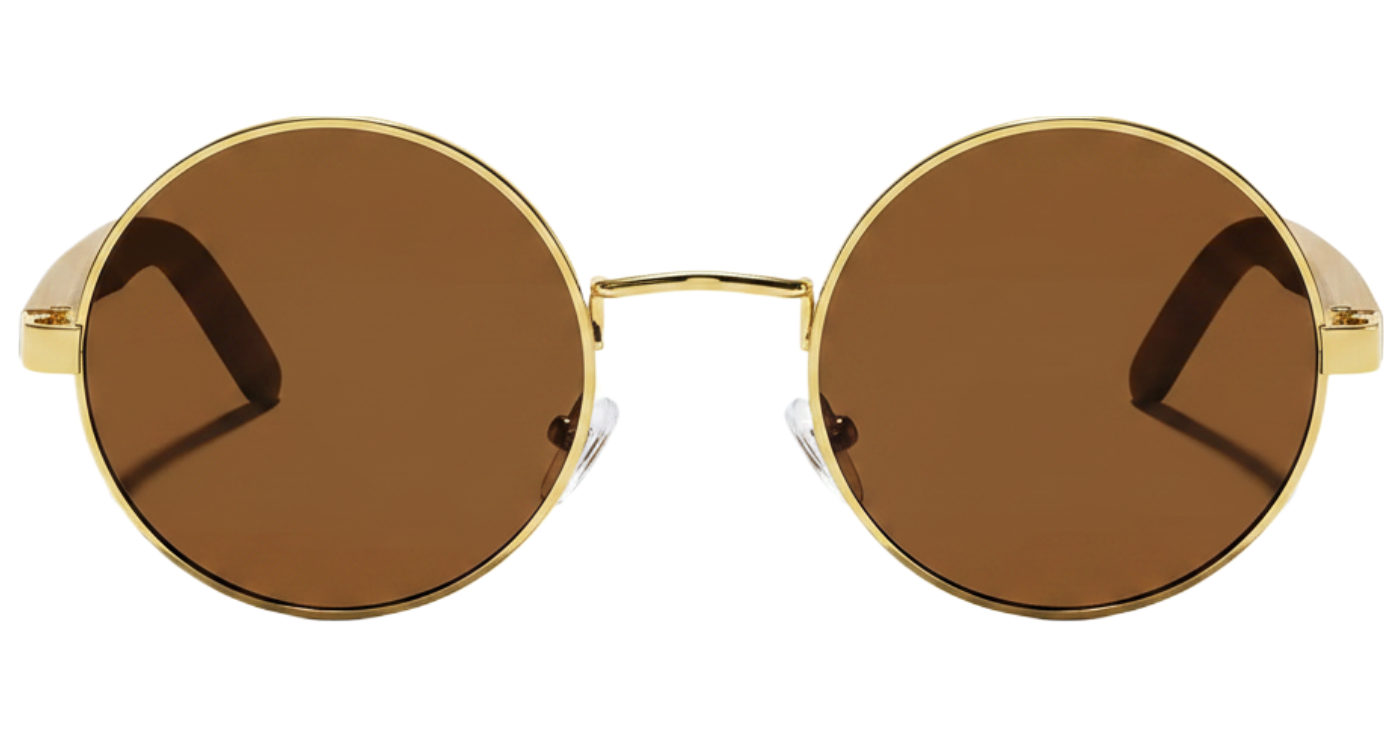 Missandtrendy Noble Unisex Bamboo UV Polarised sunglasses with wooden-gold frame and brown lens 0º side view