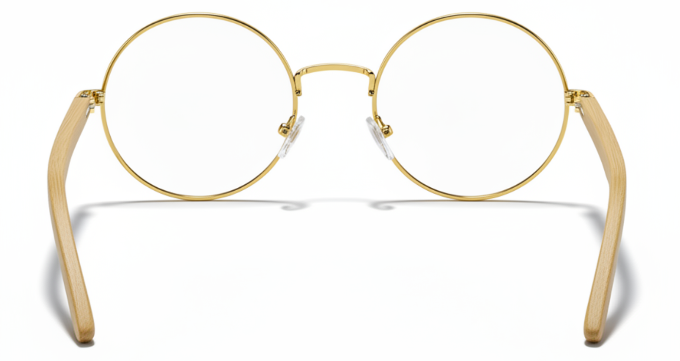 Missandtrendy Noble Unisex Bamboo UV Polarised sunglasses with wooden-gold frame and clear lens 180º side view