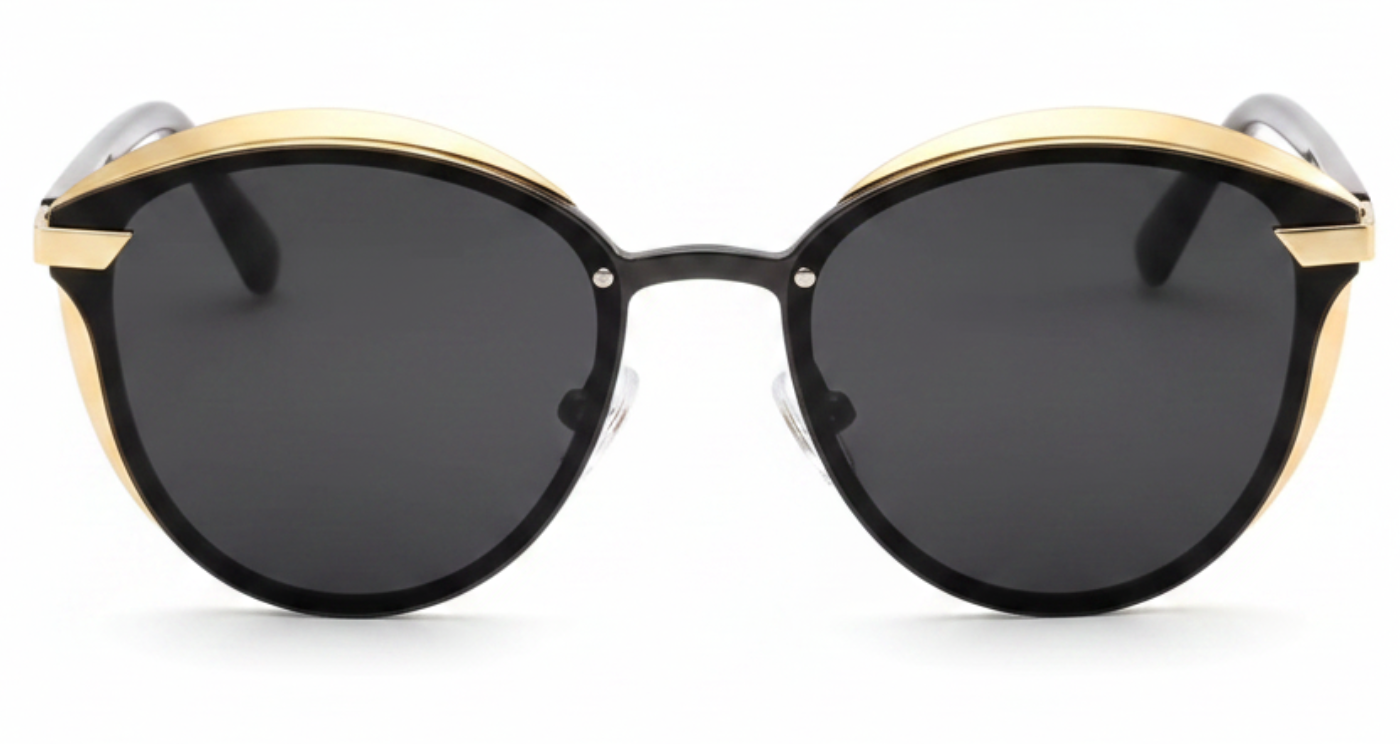 Elegance Women's Premium Polarised UV Sunglasses with Gold/black metal and black lenses by Missandtrendy 0º view