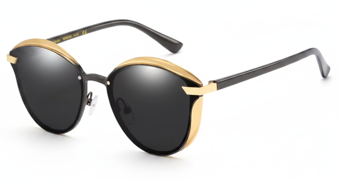 Elegance Women's Premium Polarised UV Sunglasses with Gold/black metal and black lenses by Missandtrendy 45º view