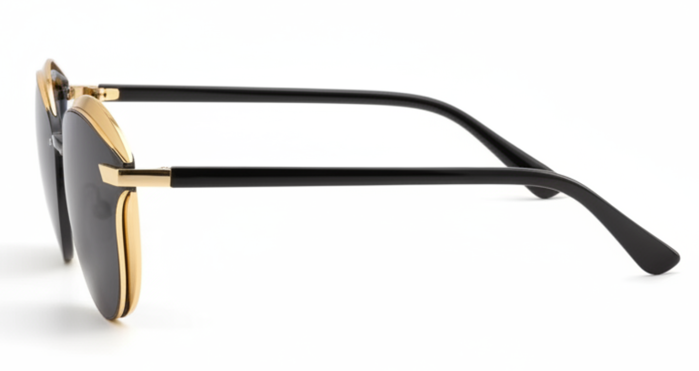 Elegance Women's Premium Polarised UV Sunglasses with Gold/black metal and black lenses by Missandtrendy 90º view
