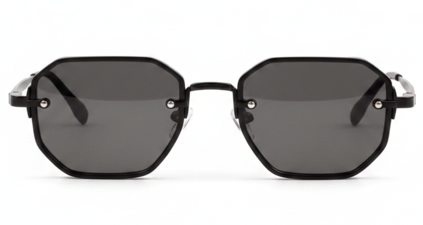 Focus Unisex Premium Polarised UV Sunglasses with black netal frame and black lenses by Missandtrendy 0º view