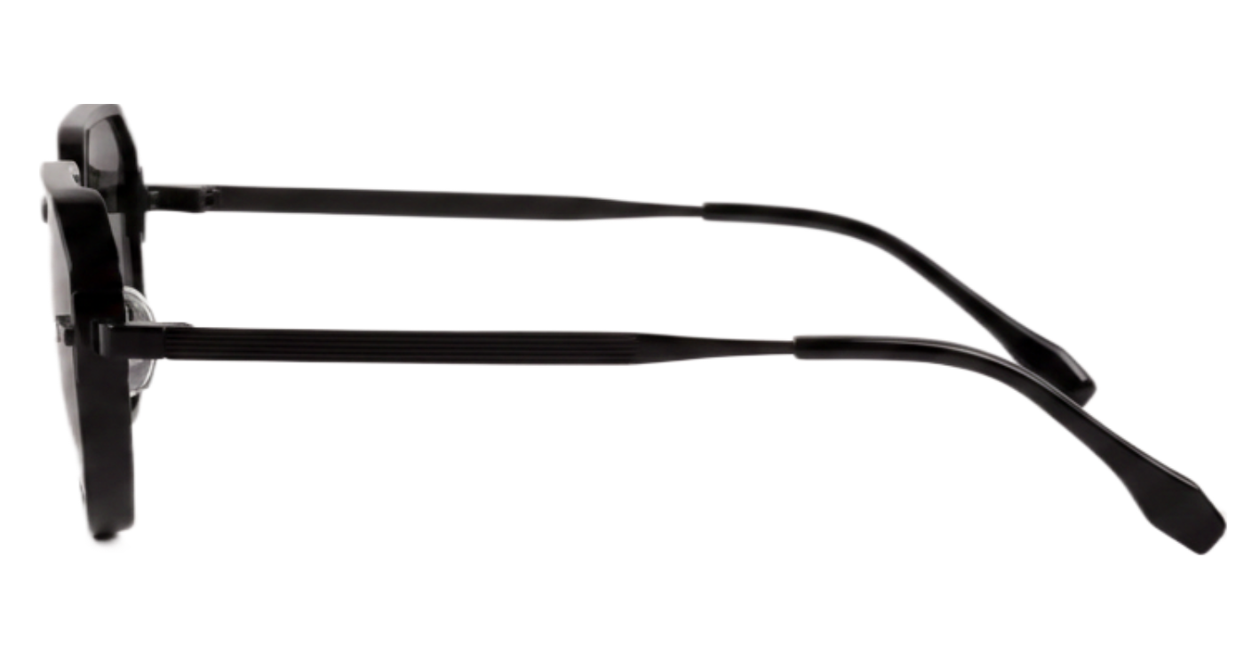 Focus Unisex Premium Polarised UV Sunglasses with black netal frame and black lenses by Missandtrendy 90º view