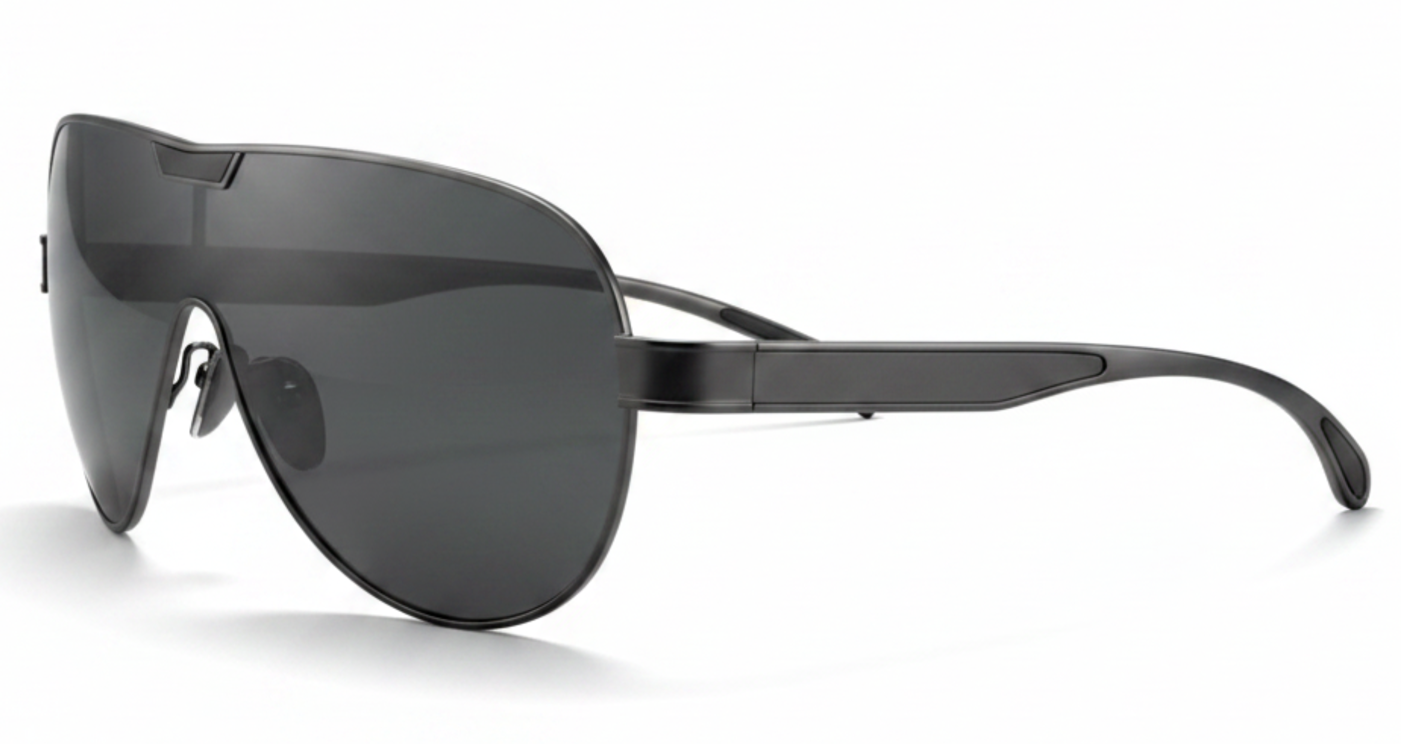 Fuego Unisex Premium Aviator alloy gunmetal frame and black Polarised UV Sunglasses by Missandtrendy 90º view white background