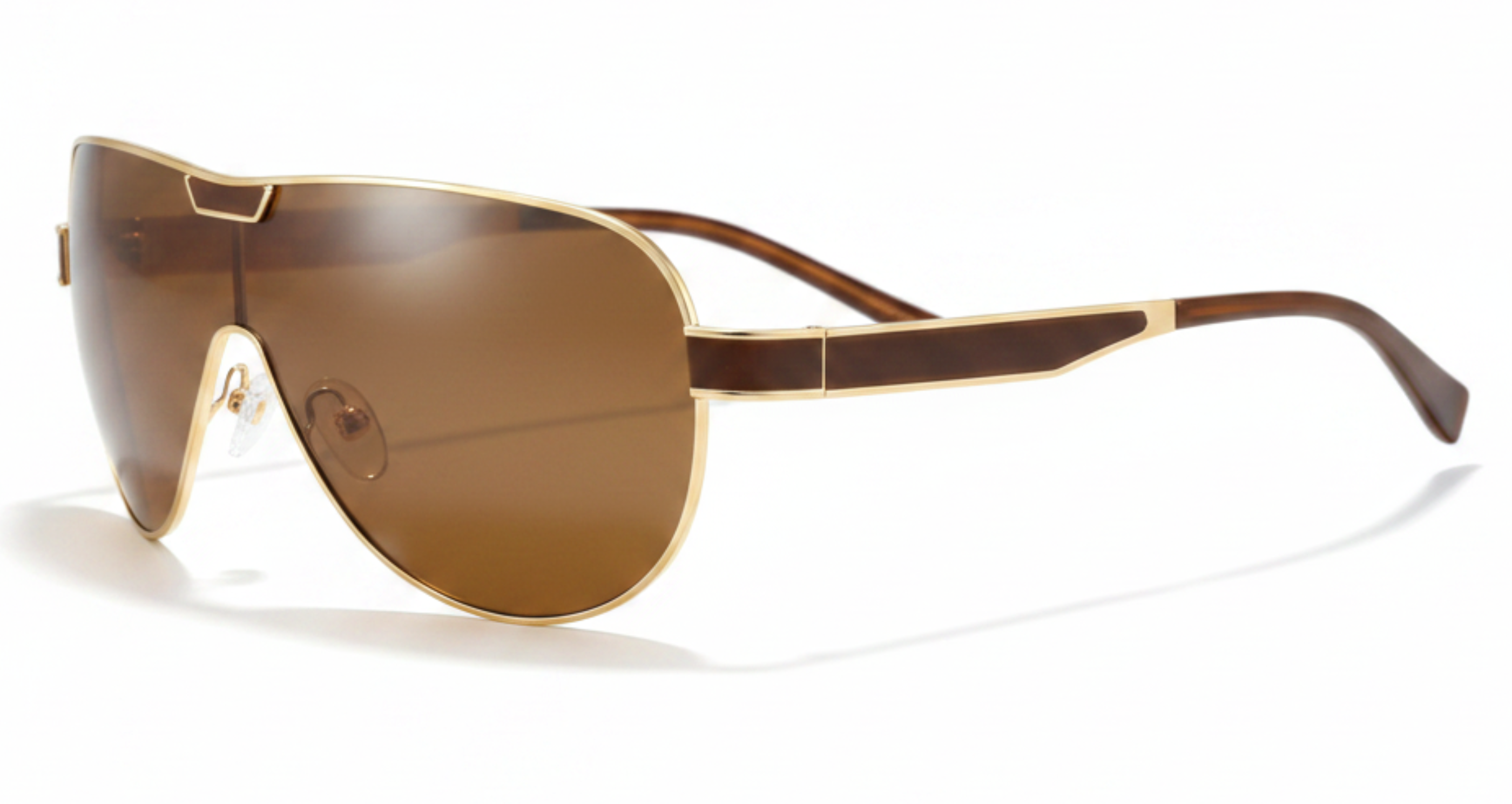 Fuego Unisex Premium Aviator alloy gold brown frame and brown Polarised UV Sunglasses by Missandtrendy 90º view white background