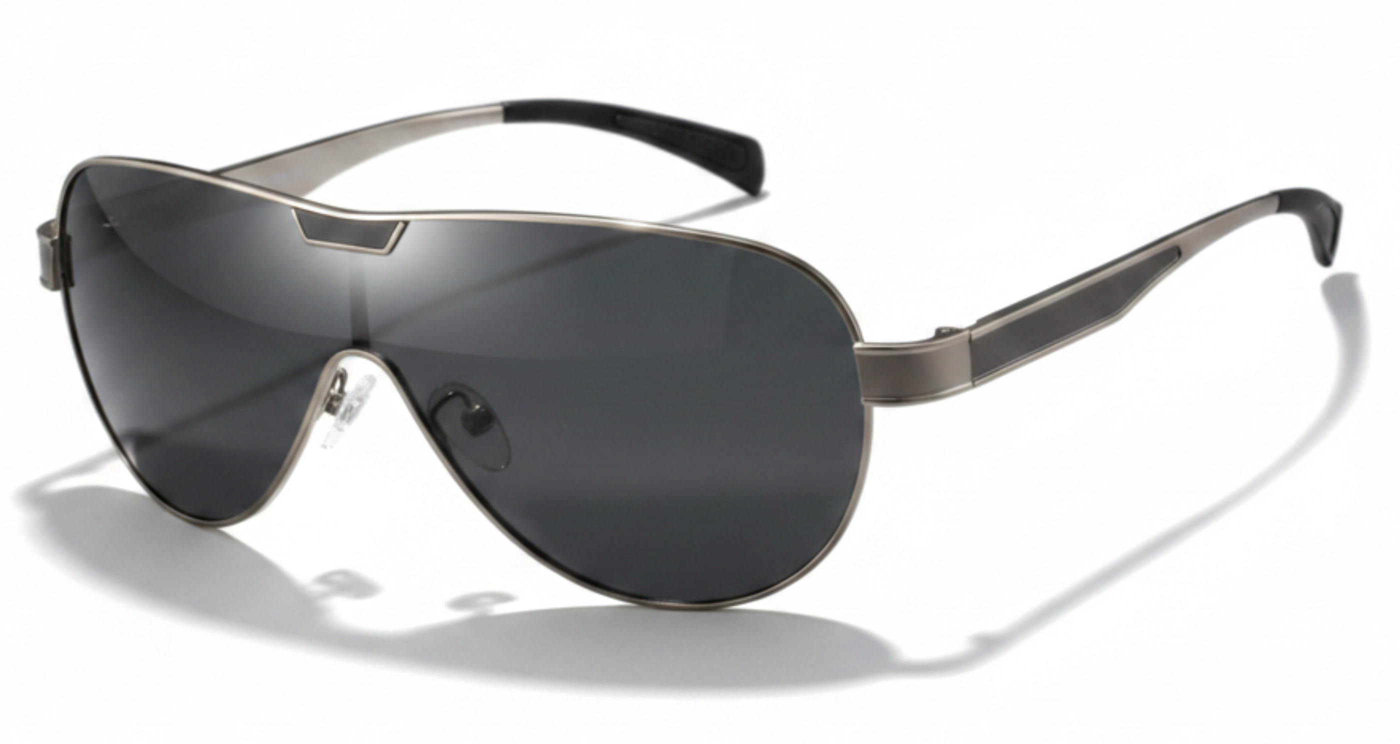 Fuego Unisex Premium Aviator alloy gunmetal frame and black Polarised UV Sunglasses by Missandtrendy 90º view white background