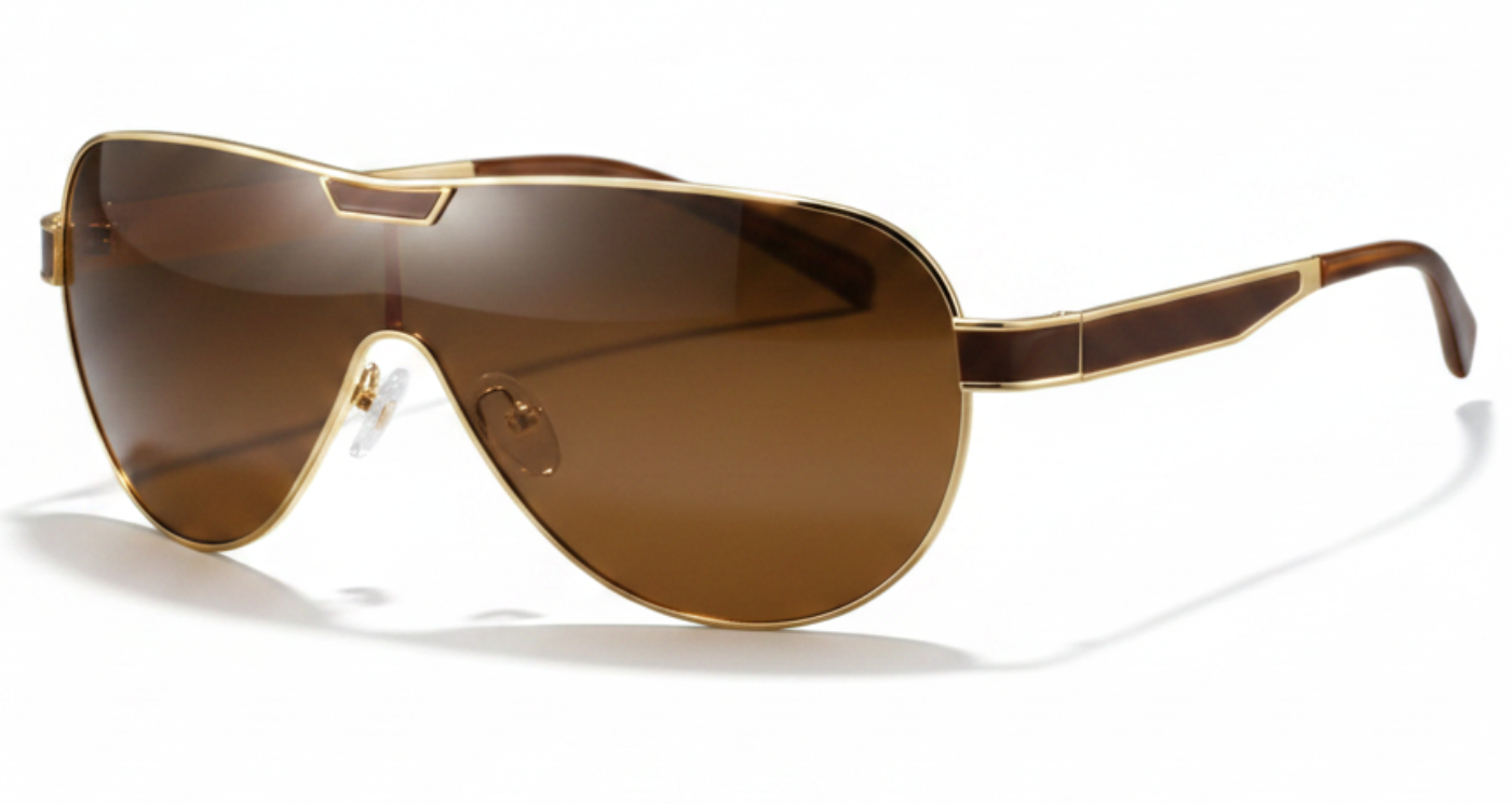 Fuego Unisex Premium Aviator alloy gold brown frame and brown Polarised UV Sunglasses by Missandtrendy 45º view white background