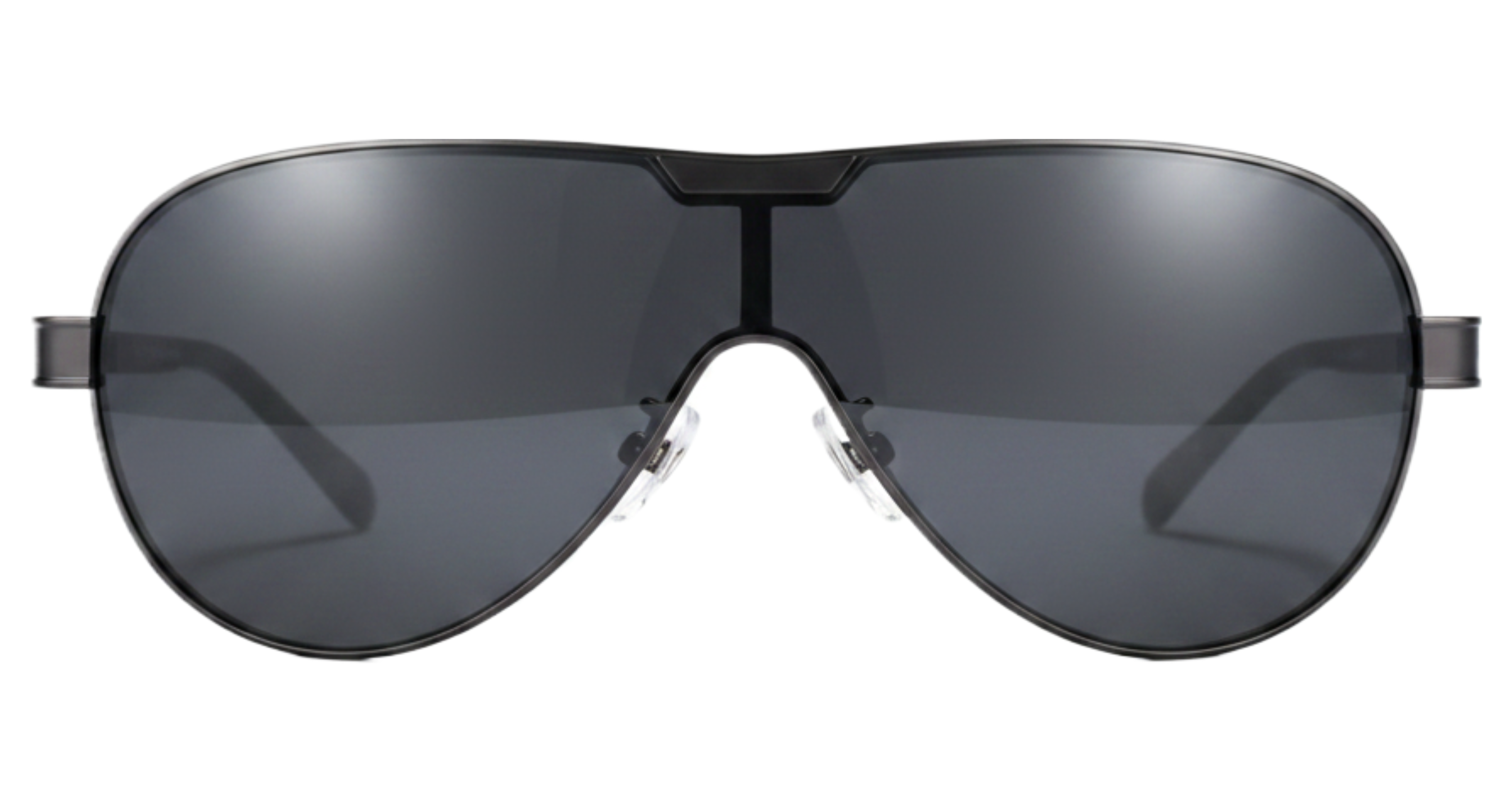 Fuego Unisex Premium Aviator alloy gunmetal frame and black Polarised UV Sunglasses by Missandtrendy 0º view white background.