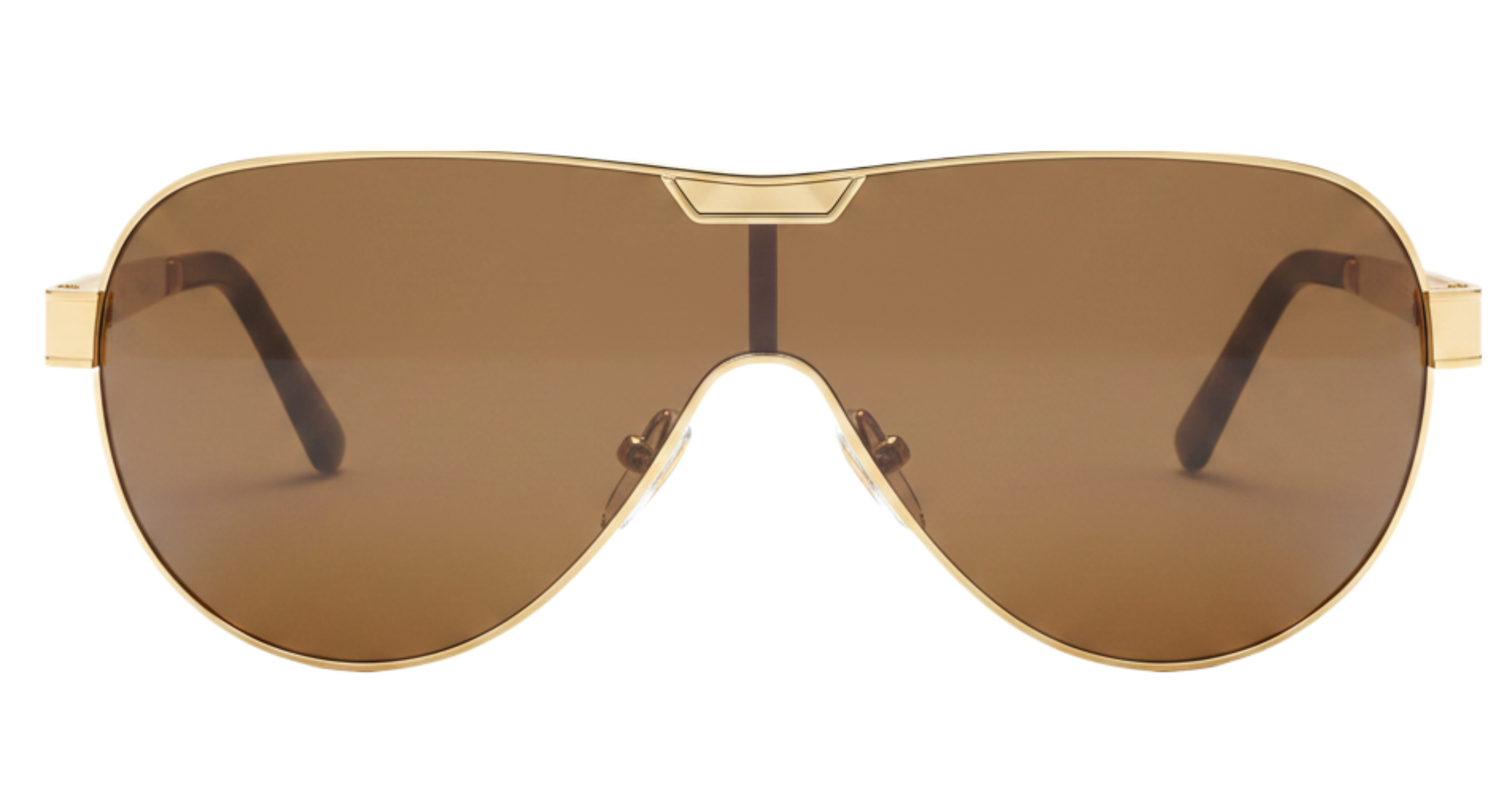 Fuego Unisex Premium Aviator alloy gold brown frame and brown Polarised UV Sunglasses by Missandtrendy 0º view white background.