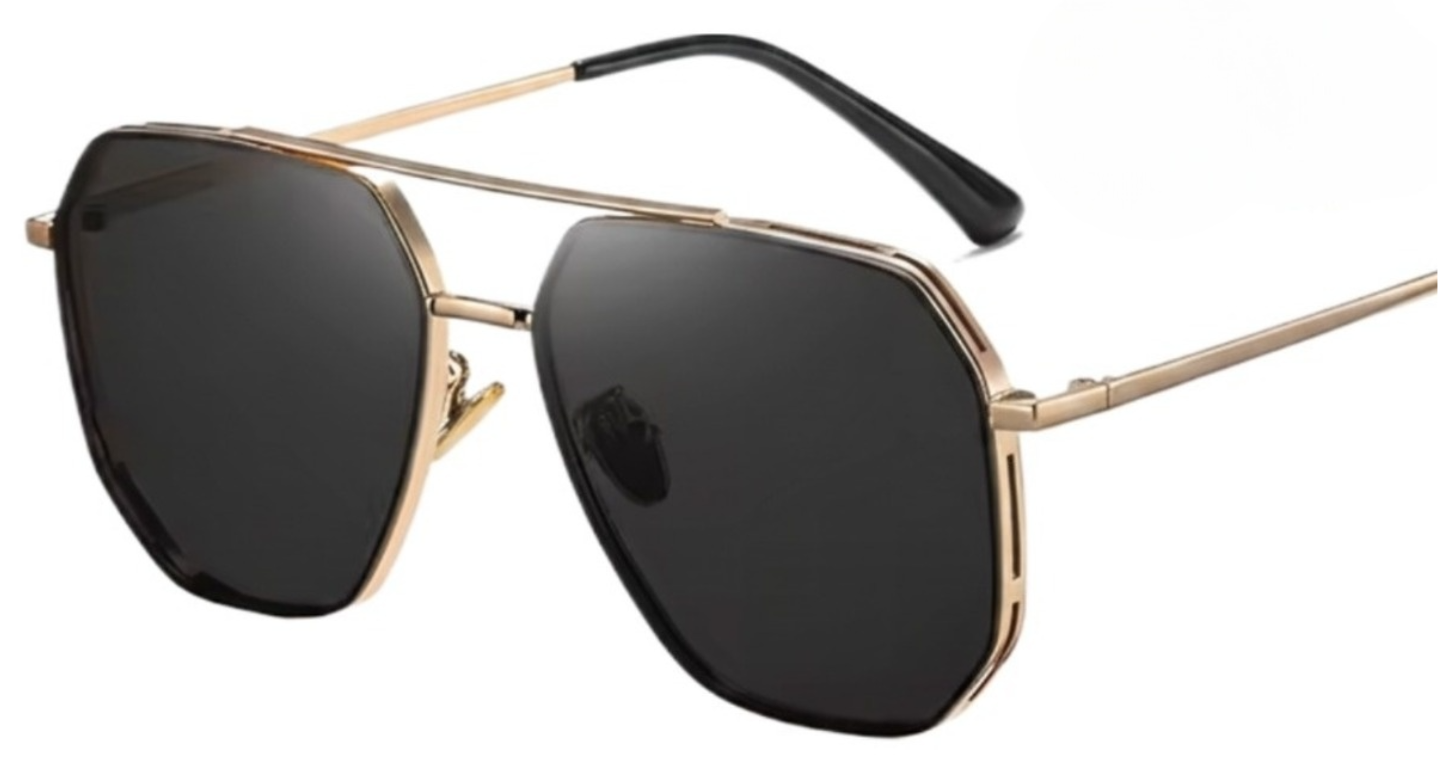 Future - Oversized aviator-style sunglasses with dark gray lenses and a gold metal frame, shown on a plain white background - Missandtrendy