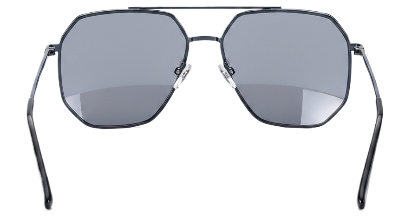 Missandtrendy future Aviator polarised UV400 sunglasses with silver frame and mirror silver lens 180º side and white background and hexagonal shape new