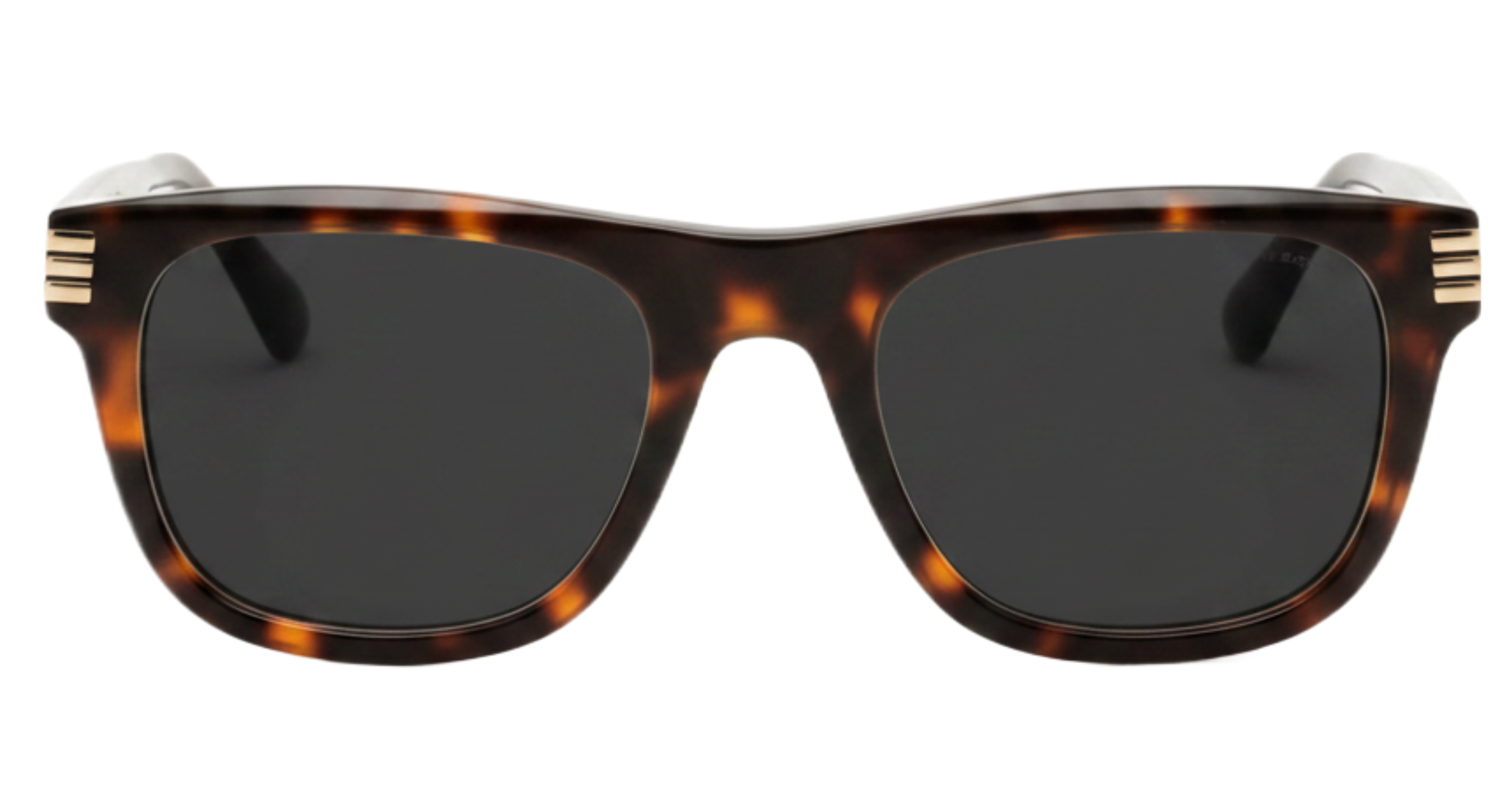 Gemini I Unisex Premium Polarised UV Sunglasses with trtoisshell frame and black lens 0º view.