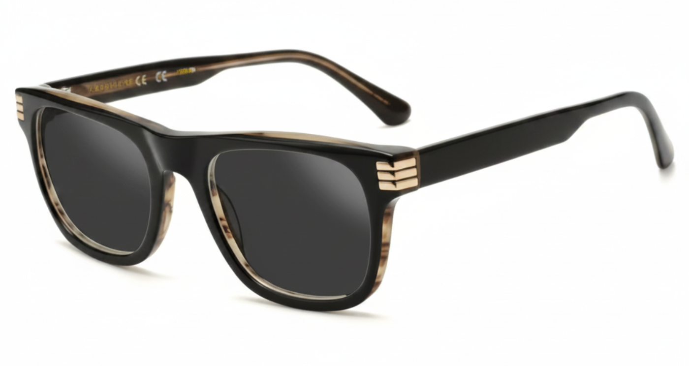Gemini Unisex Premium Polarised UV Sunglasses with transparent black frame and black lens 45º view by Missandtrendy
