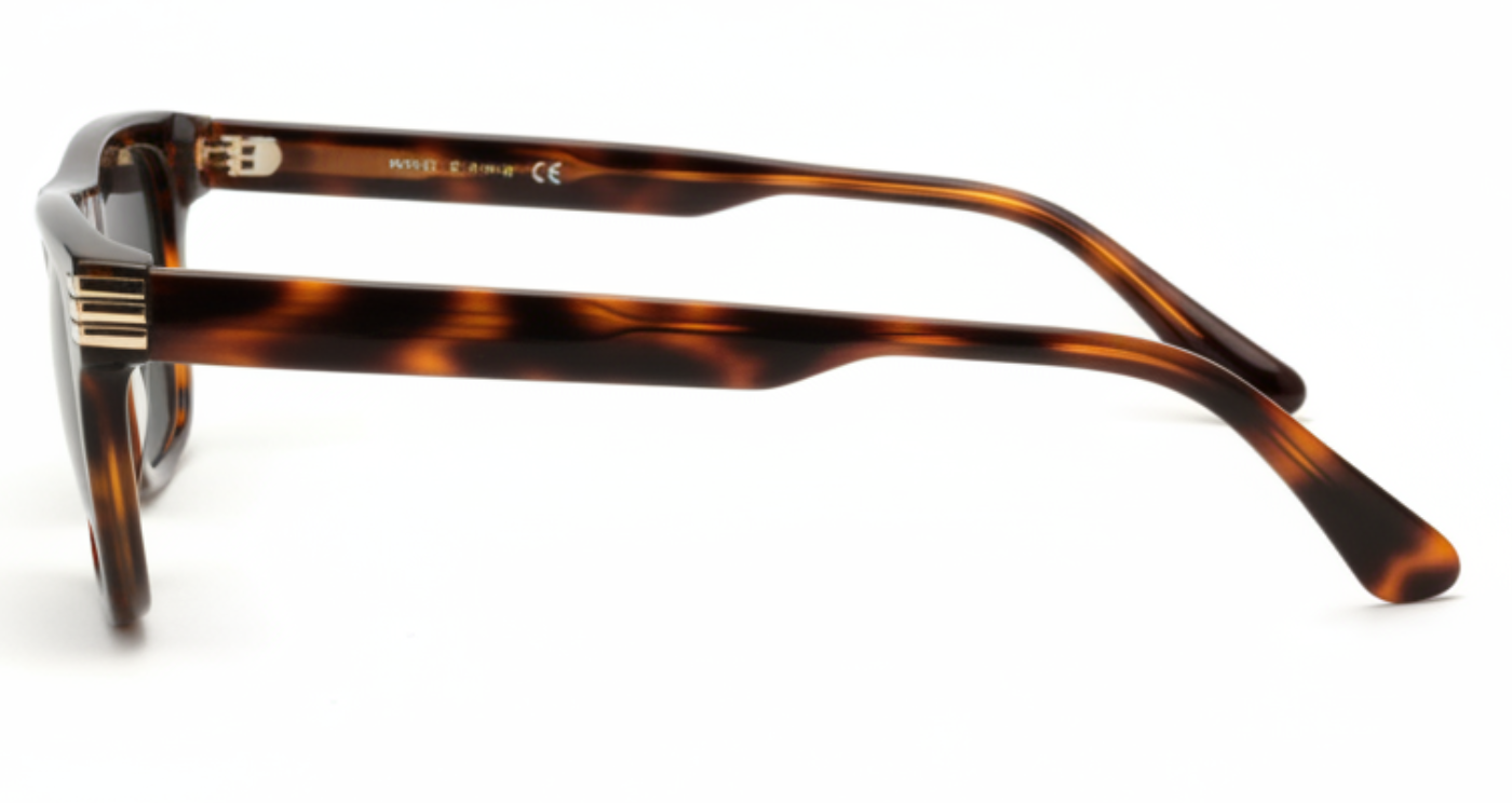 Gemini I Unisex Premium Polarised UV Sunglasses with trtoisshell frame and black lens 90º view.