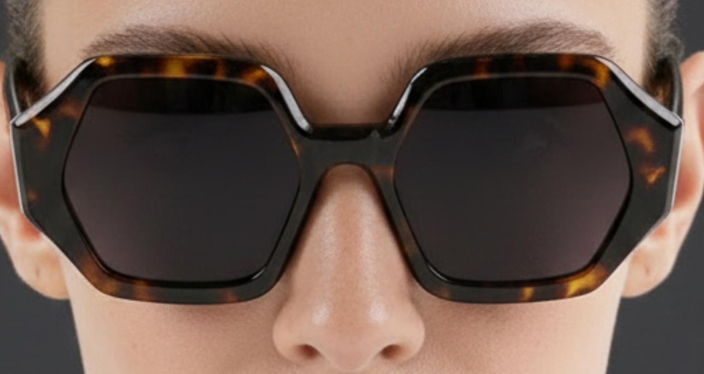 remium acetate  hexgonal  tortoiseshell and black gradient lens -UV Polarised sunglasses from missantrendy 0º. view.