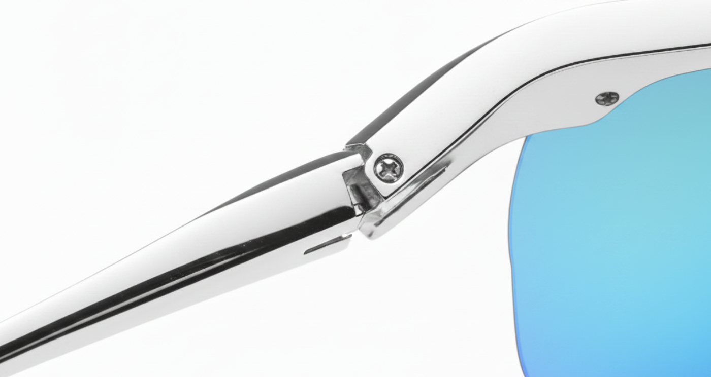 Leon Mirror Blue  Unisex Polarised UV 400 Sports Cycling Sunglasses spring hinge close up