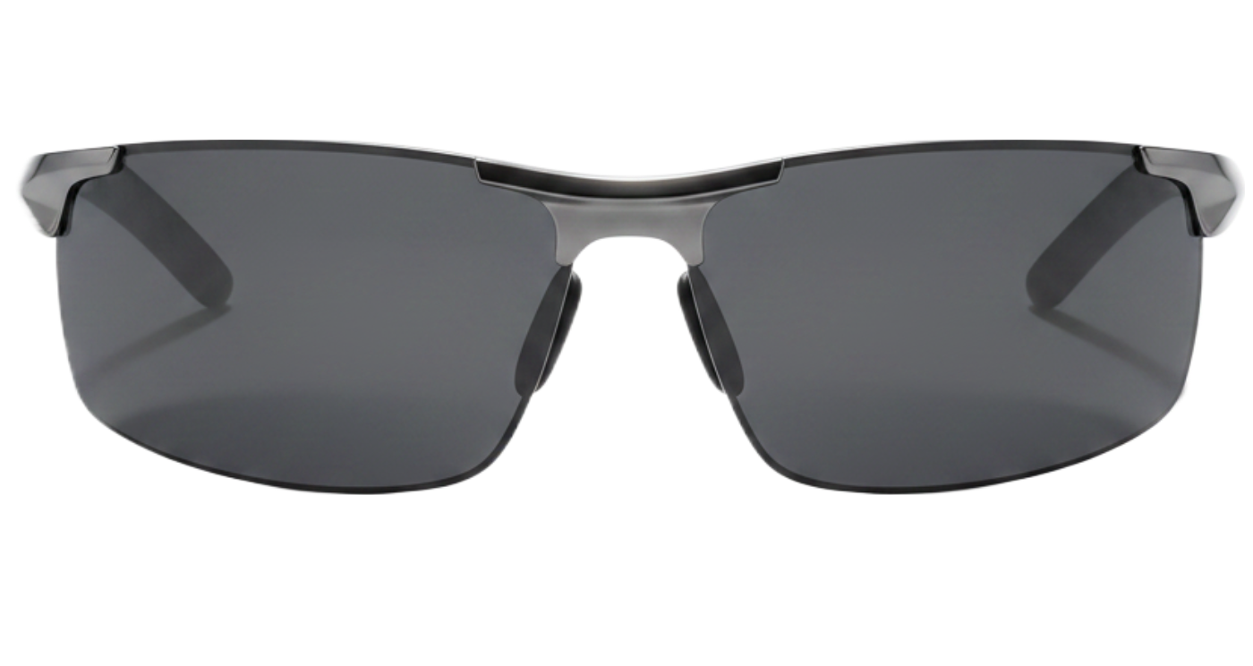 Leon gunmetal frame and black lens  Unisex Polarised UV 400 Sports Cycling Sunglasses 0º front side