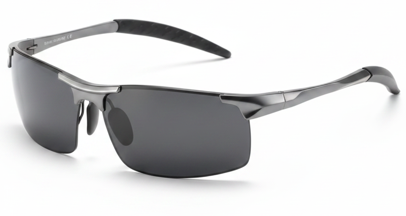 Leon gunmetal frame and black lens  Unisex Polarised UV 400 Sports Cycling Sunglasses 45º front side