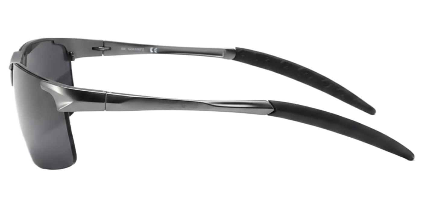 Leon gunmetal frame and black lens  Unisex Polarised UV 400 Sports Cycling Sunglasses 90º front side