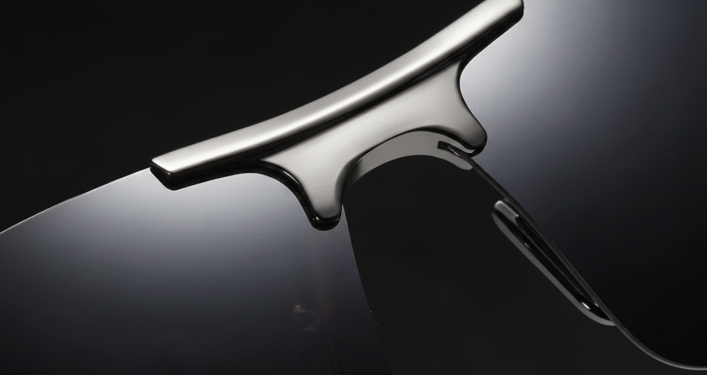 Leon gunmetal frame and black lens  Uninsex Polarised UV 400 Sports Cycling Sunglasses nose bridge close up