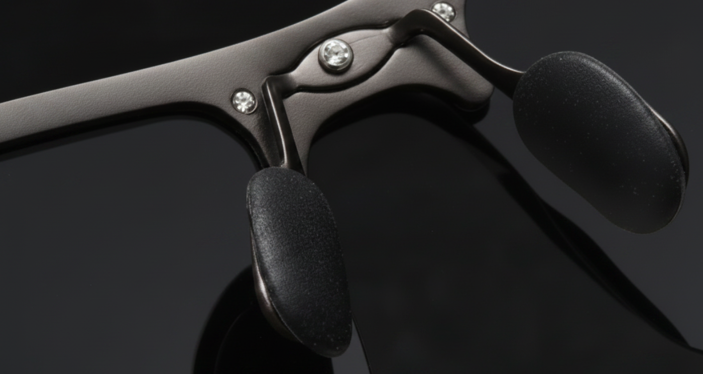 Leon gunmetal frame and black lens  Uninsex Polarised UV 400 Sports Cycling Sunglasses nose pads close up