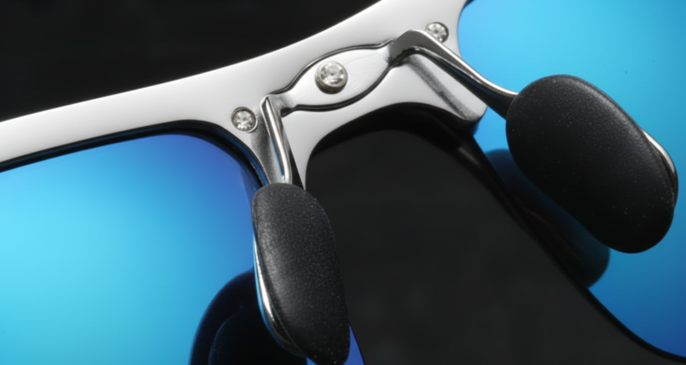 Leon Mirror Blue  Unisex Polarised UV 400 Sports Cycling Sunglasses nose pads close up.