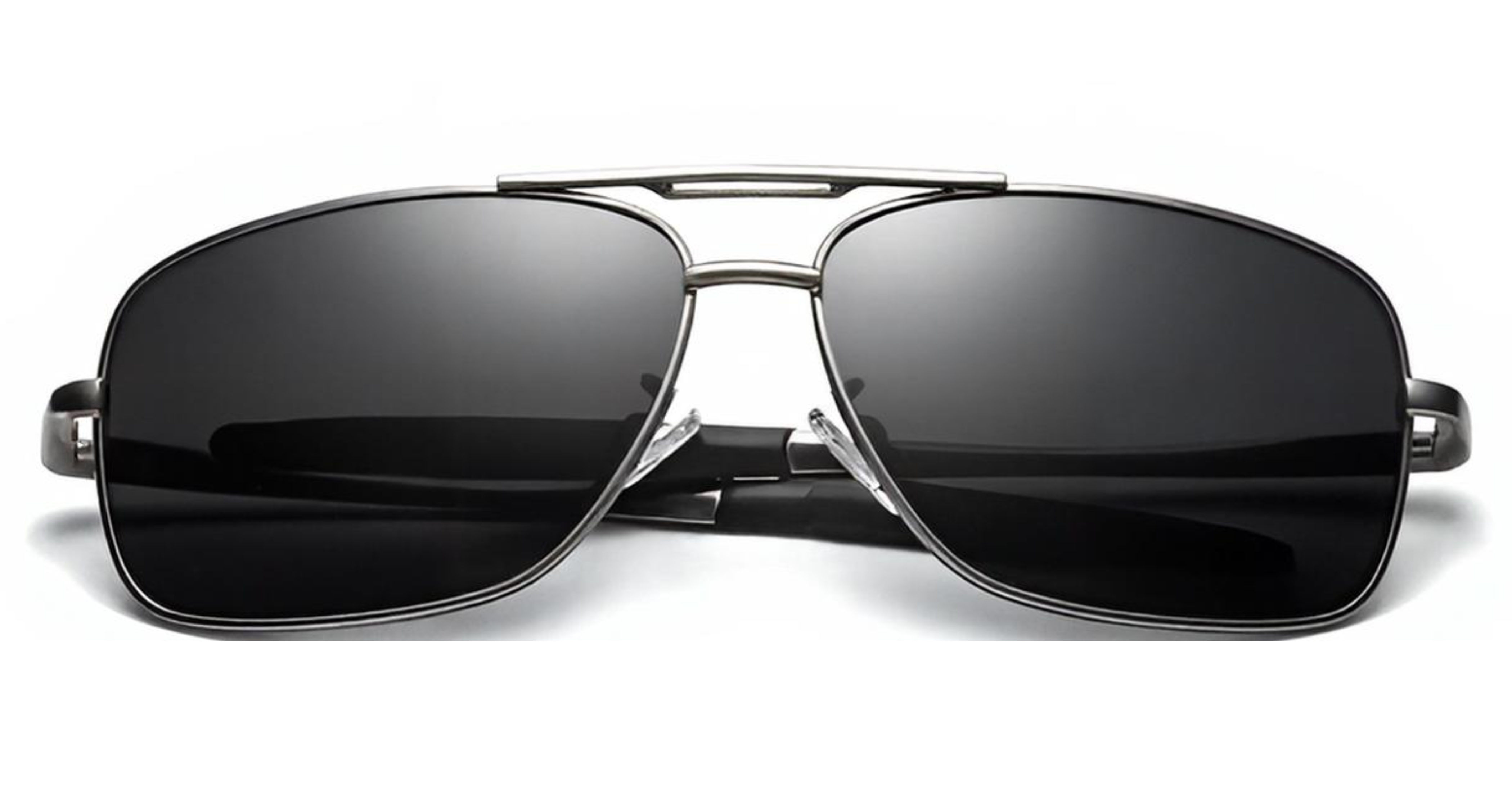 Liverpool - A pair of men's aviator-style UV 400 polarised sunglasses with a thin gunmetal frame and dark gray lenses, shown against a plain white background - Missandtrendy
