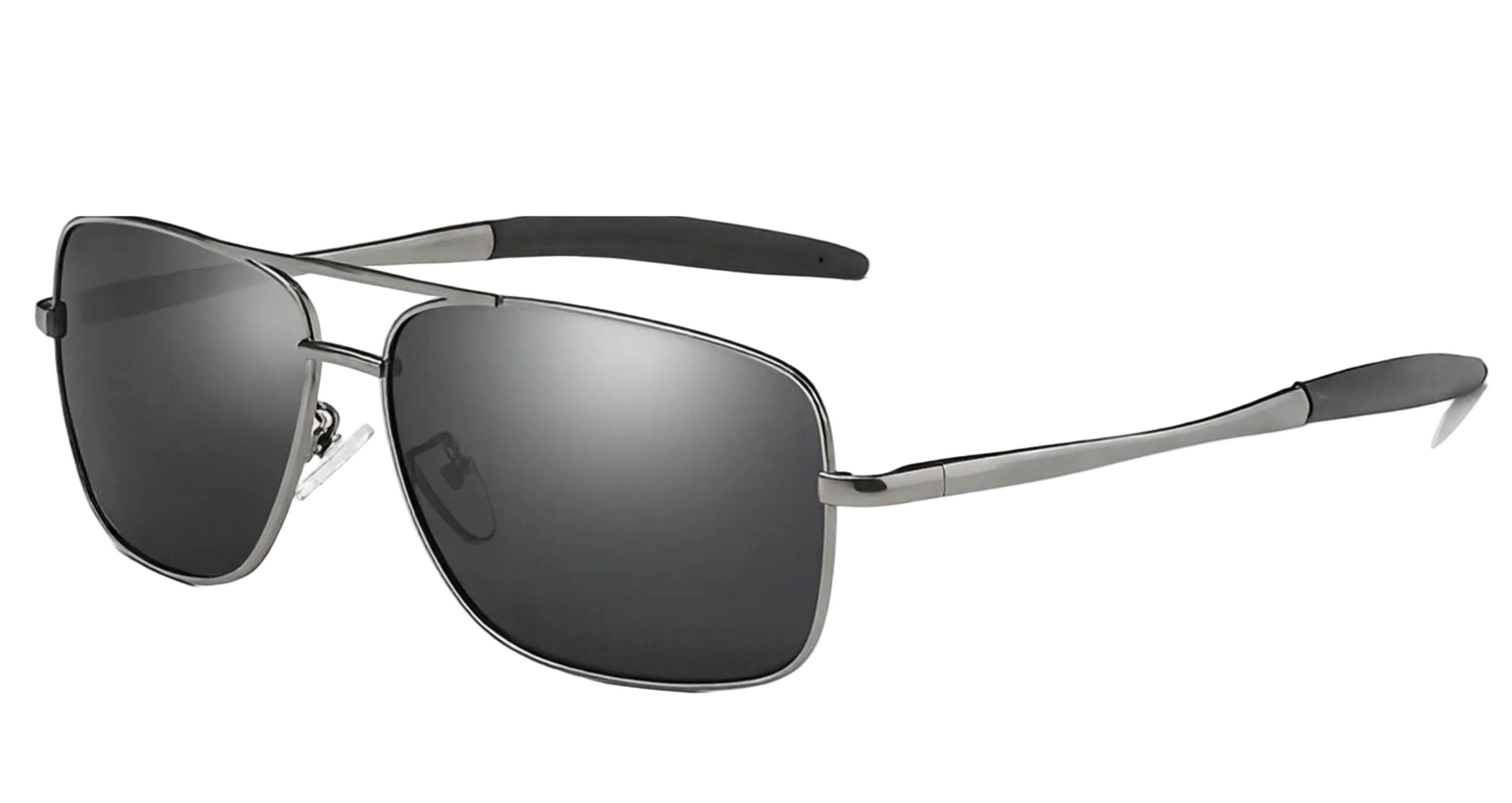 Liverpool - A pair of men's aviator-style UV polarised  sunglasses with a slim metallic silver frame and dark gray lenses, shown on a plain white background - Missandtrendy