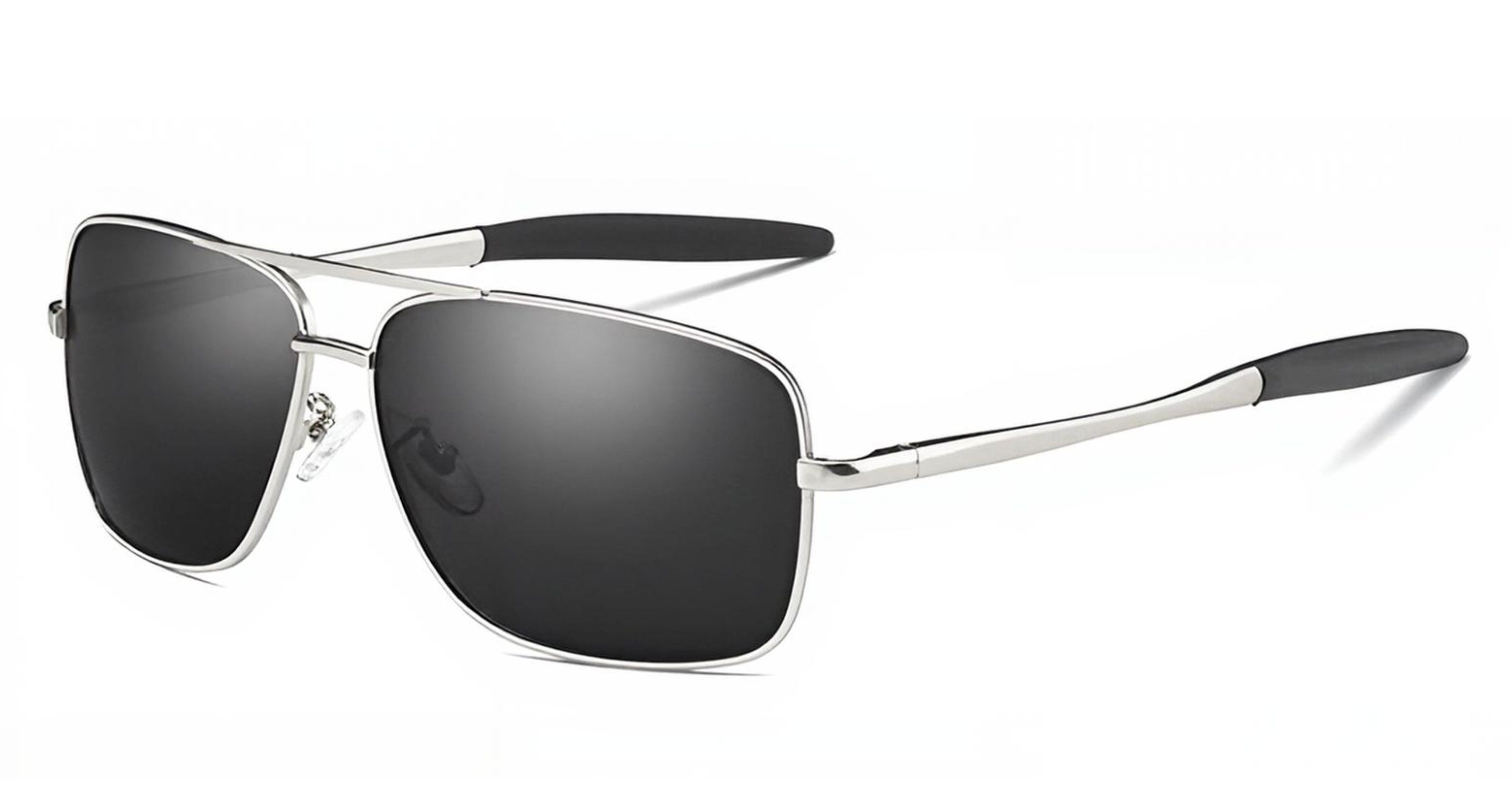 Liverpool - A pair of aviator-style UV 400 polarised sunglasses with a silver metal frame, dark gray lenses, and black temple tips, shown on a plain white background - Missandtrendy