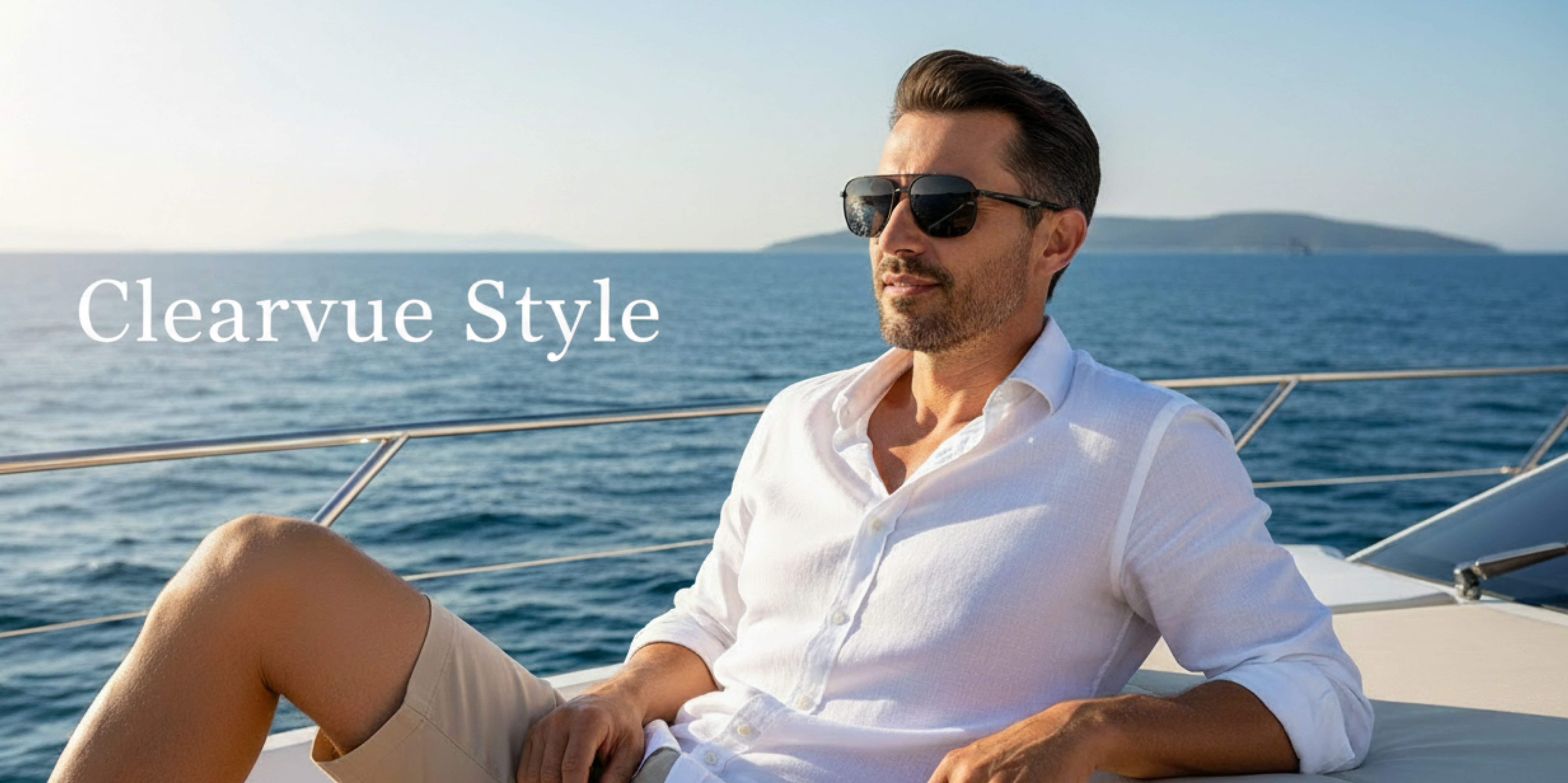 Man on the yacht wearing clearvue sunglasses from Missandtendy - Black on Black lens UV Polarised Sunglasses