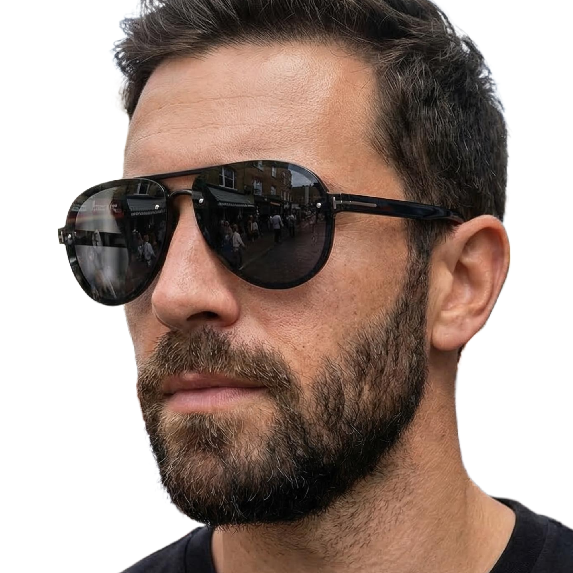 Man_wearing_Rockstar_black_frame_and_black_lens_aviator_sunglasses_by_Missandtrendy_45_side_view_white_background