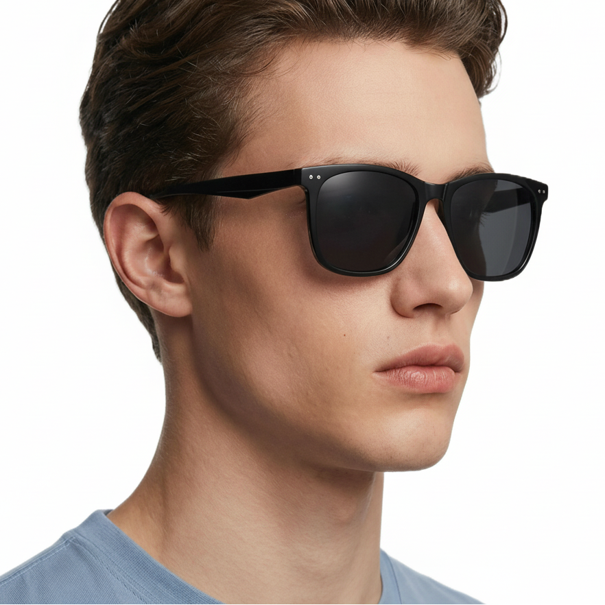 Man_wearing_SIlhouette_black_frame_and_black_lens_wayfarer_sunglasses_by_Missandtrendy_front_side_view_01