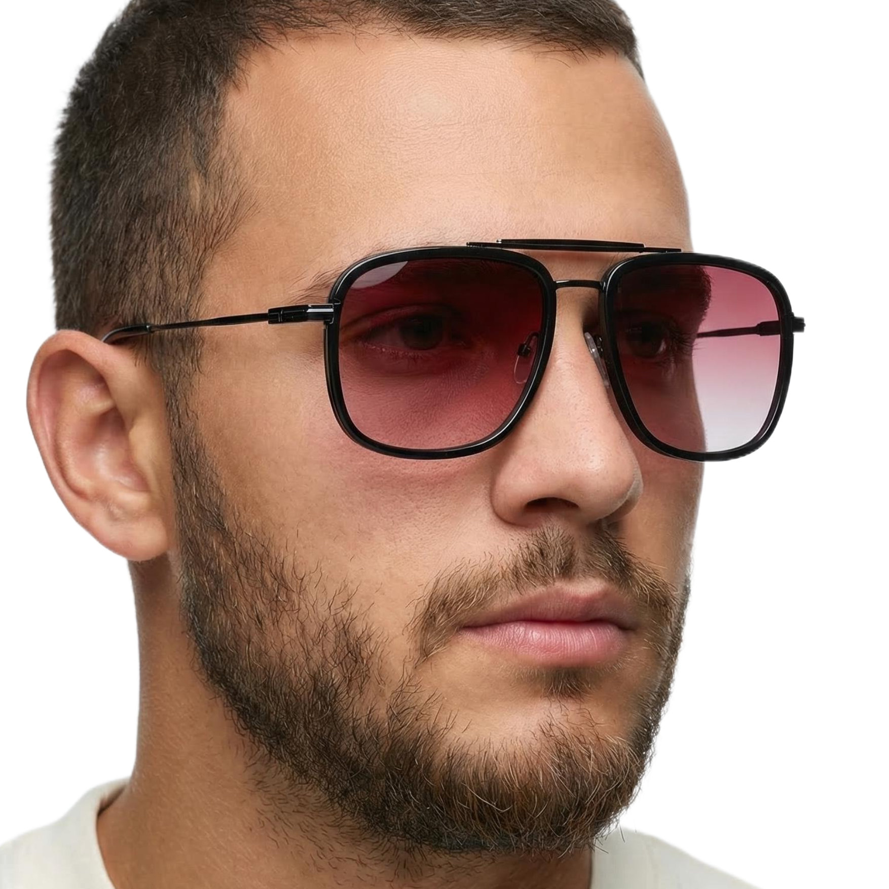 Man_wearing_Vegas_black_frame_and_burgundy_lens_aviator_sunglasses_by_Missandtrendy_close_45_side_view_1_1