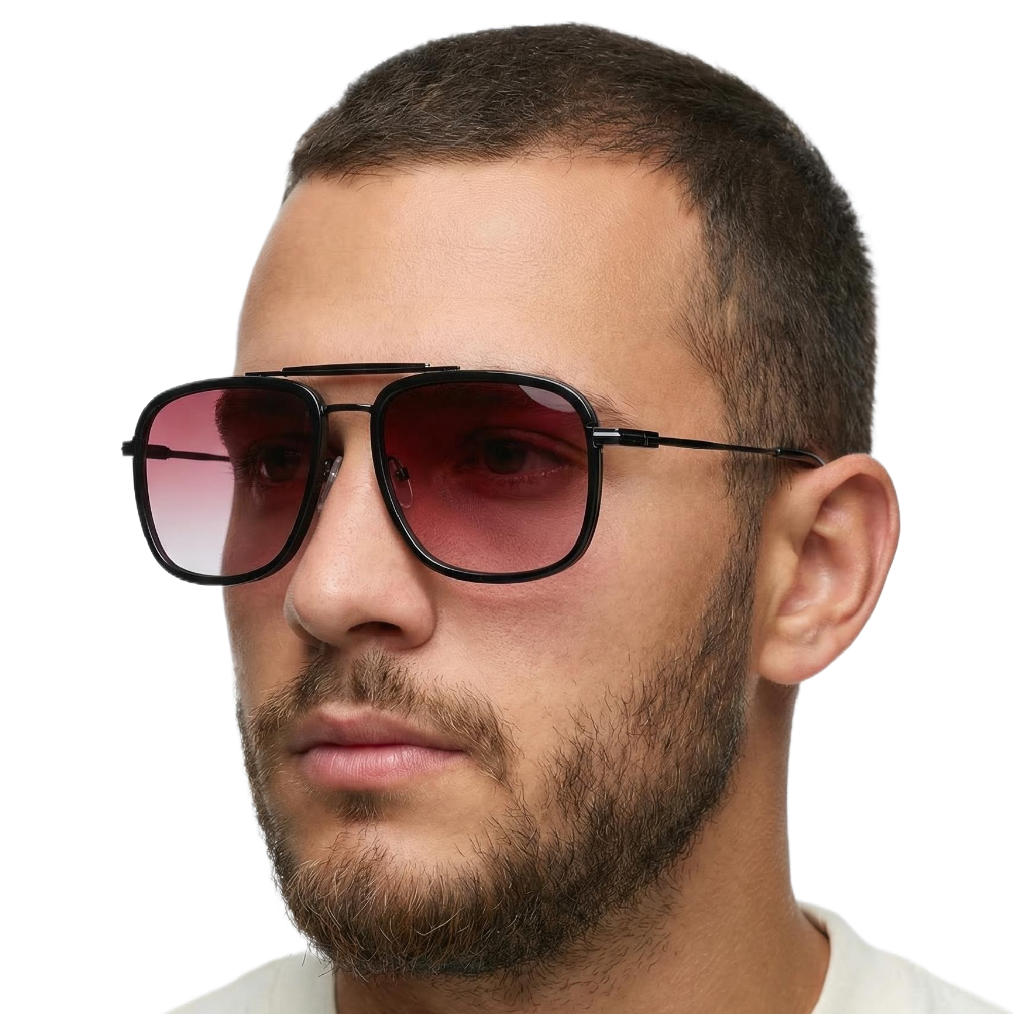 Man_wearing_Vegas_black_frame_and_burgundy_lens_aviator_sunglasses_by_Missandtrendy_close_45_side_view_1_1