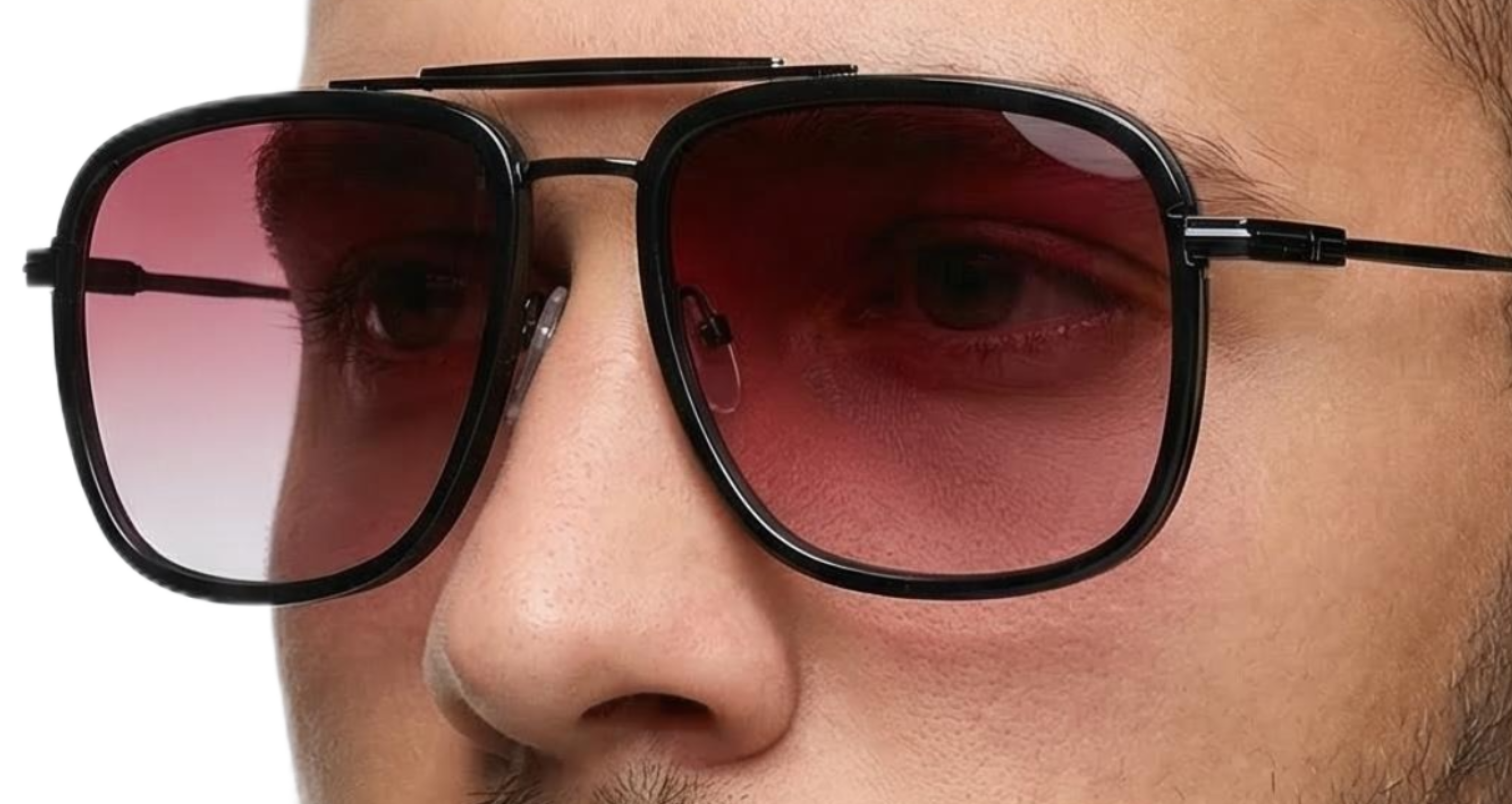 Man_wearing_Vegas_black_frame_and_burgundy_lens_aviator_sunglasses_by_Missandtrendy_close_45_side_view_main