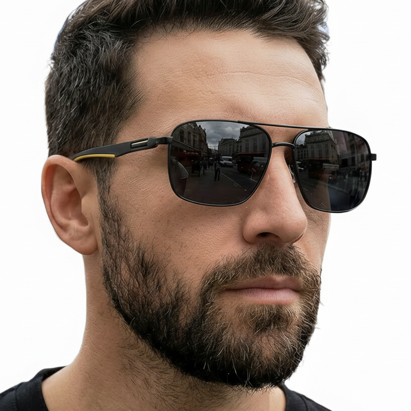 Man_wearing_clearvue_black_yellow_frame_and_black_lens_aviator_sunglasses_by_Missandtrendy_45_side_view_04