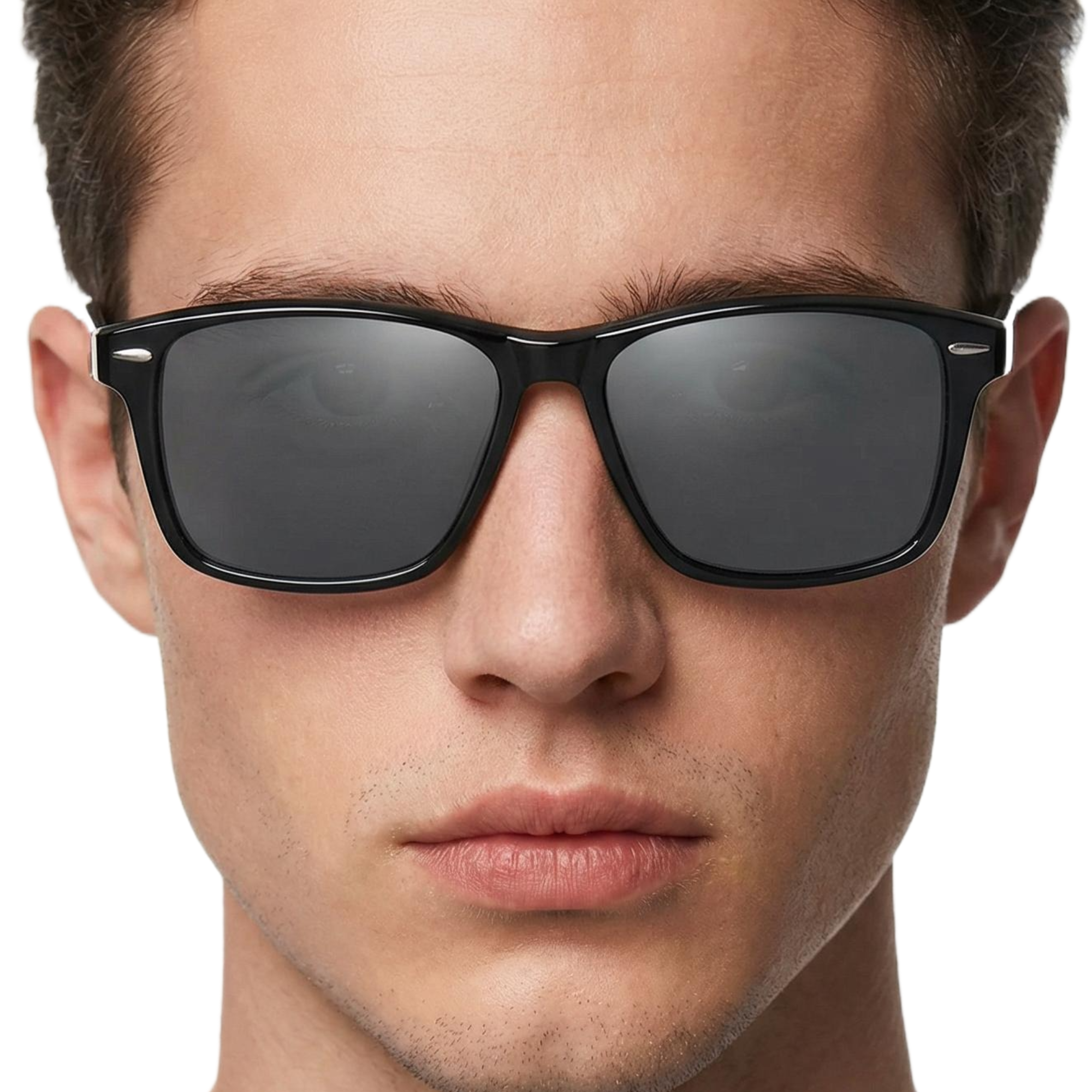 Man_wearing_crystal_black_frame_and_black_lens_wayfarer_sunglasses_by_Missandtrendy_front_side_view_New
