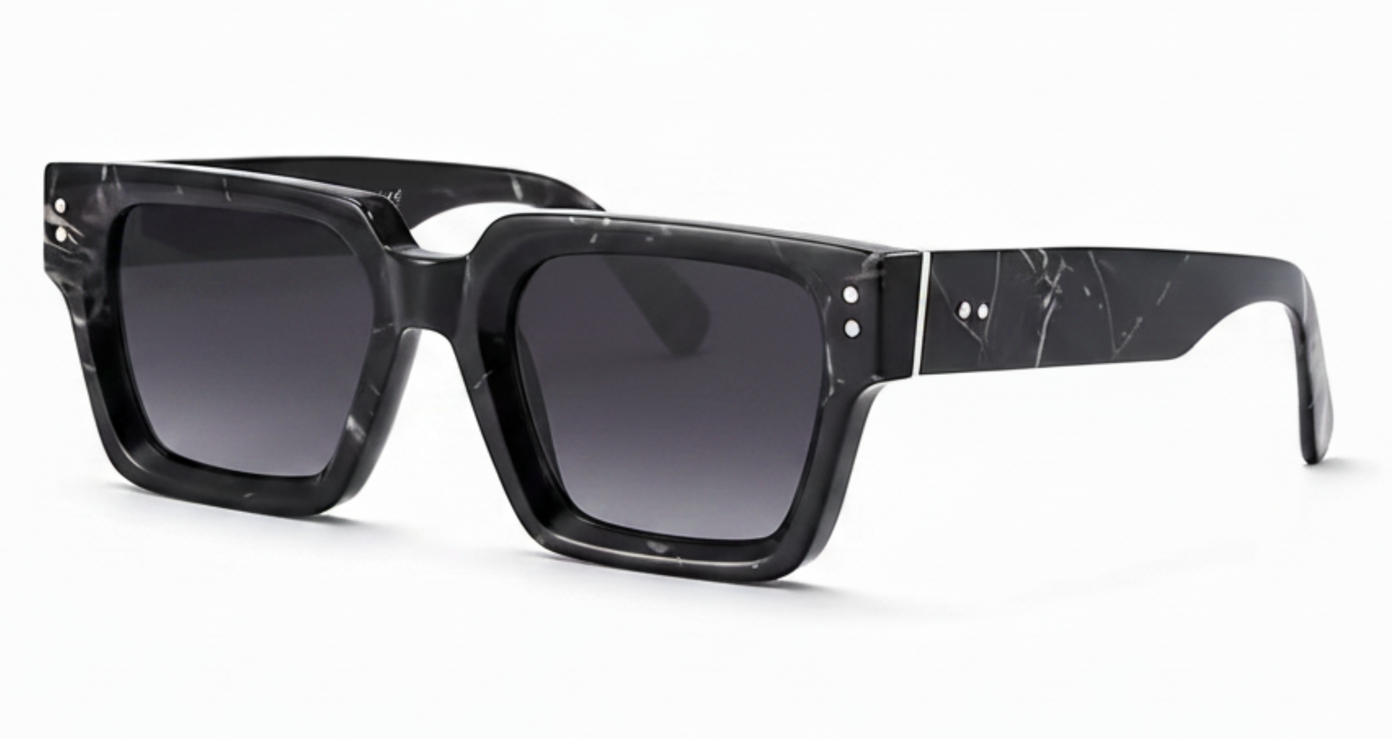 Marble Unisex Premium Polarised UV Sunglasses with black marble frame and gradient black lens by Missandtrendy 45º view 