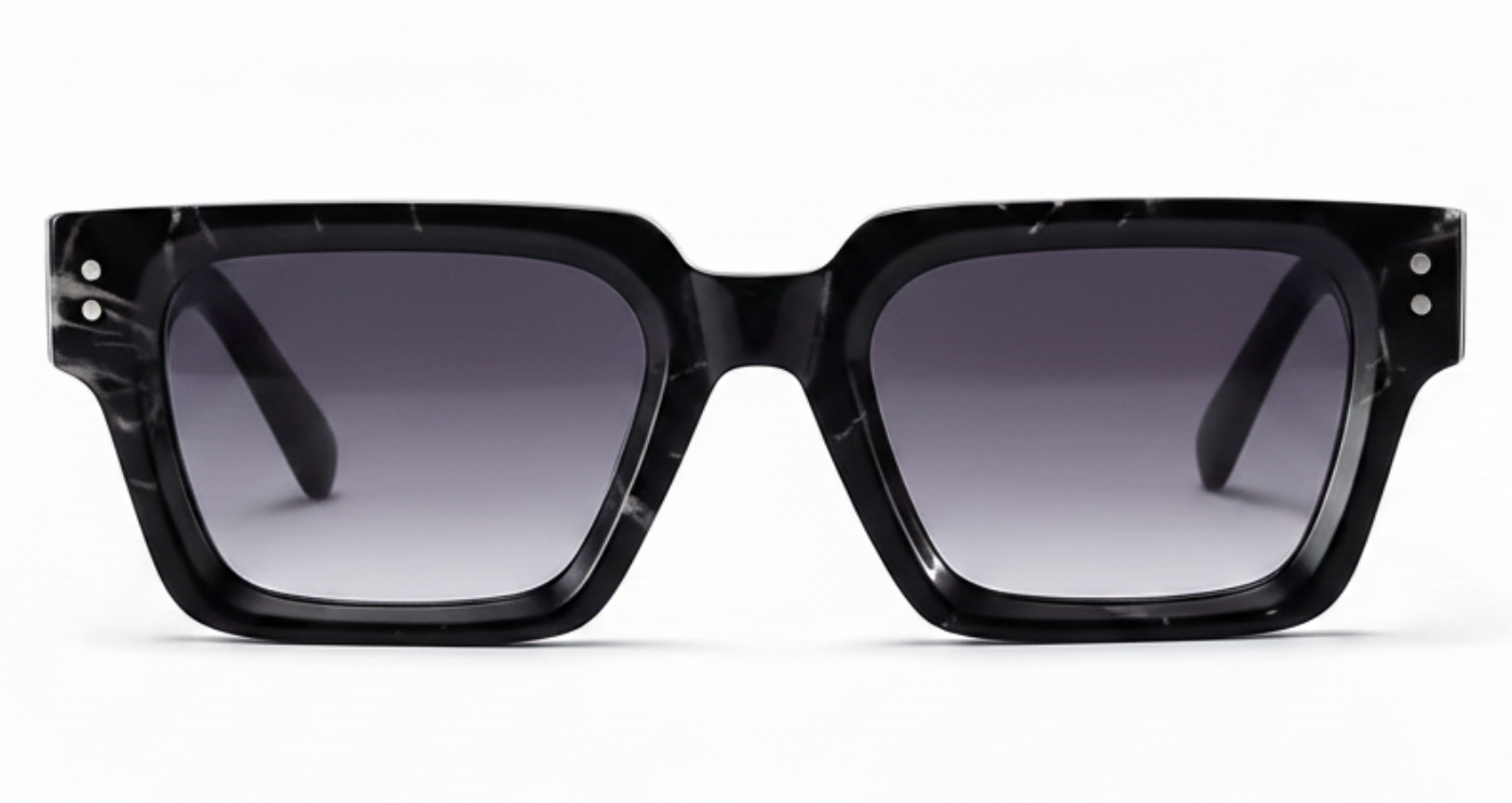 Marble Unisex Premium Polarised UV Sunglasses with black marble frame and gradient black lens by Missandtrendy 0º view 