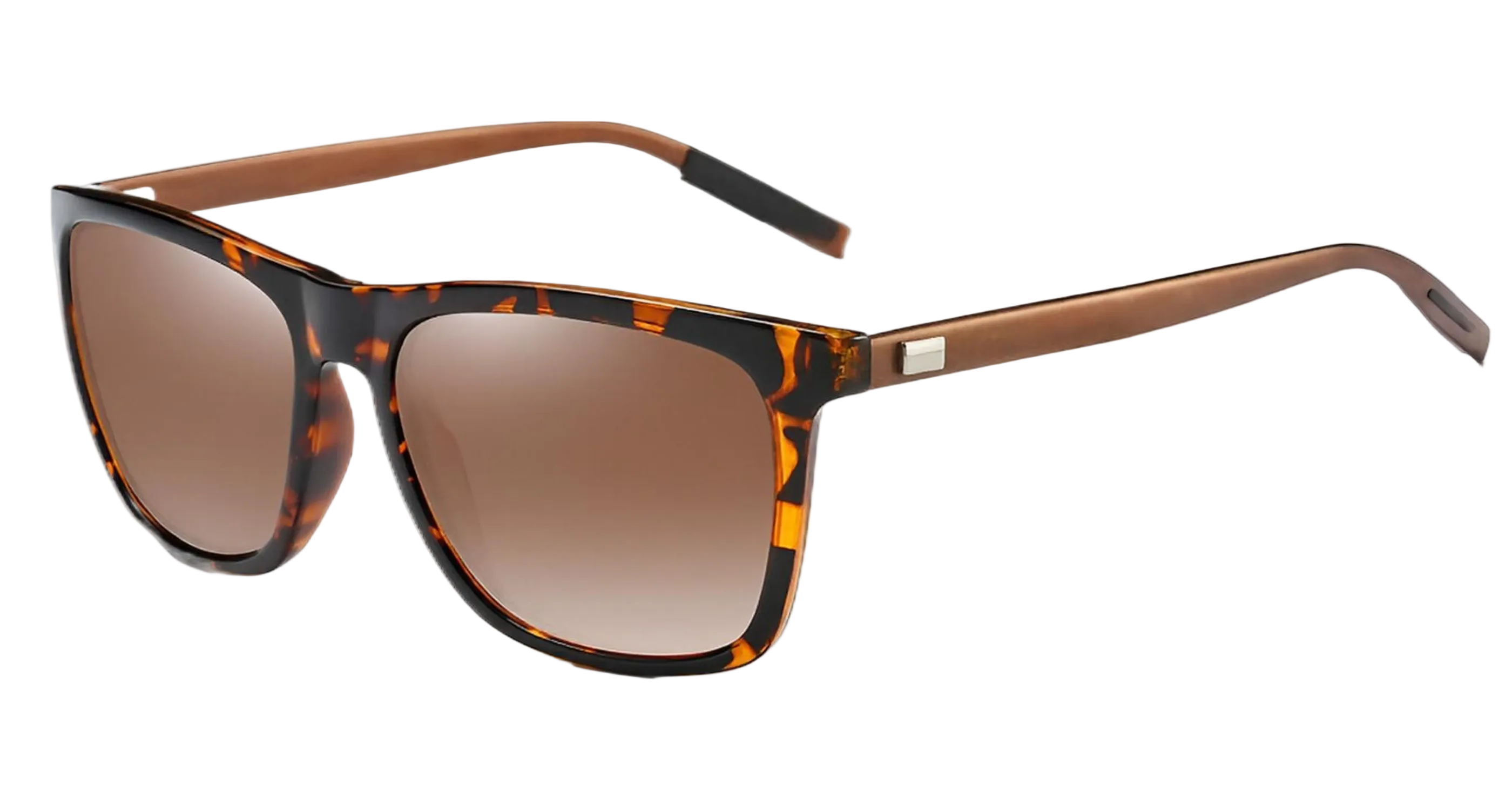 Mayfair - A pair of square aviator-style UV polarised sunglasses with a brown and black tortoiseshell frame, brown gradient lenses, and brown temples with black tips - Missandtrendy