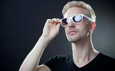 Male model wearing black and white TAC polarised sunglasses from Missantrendy UK